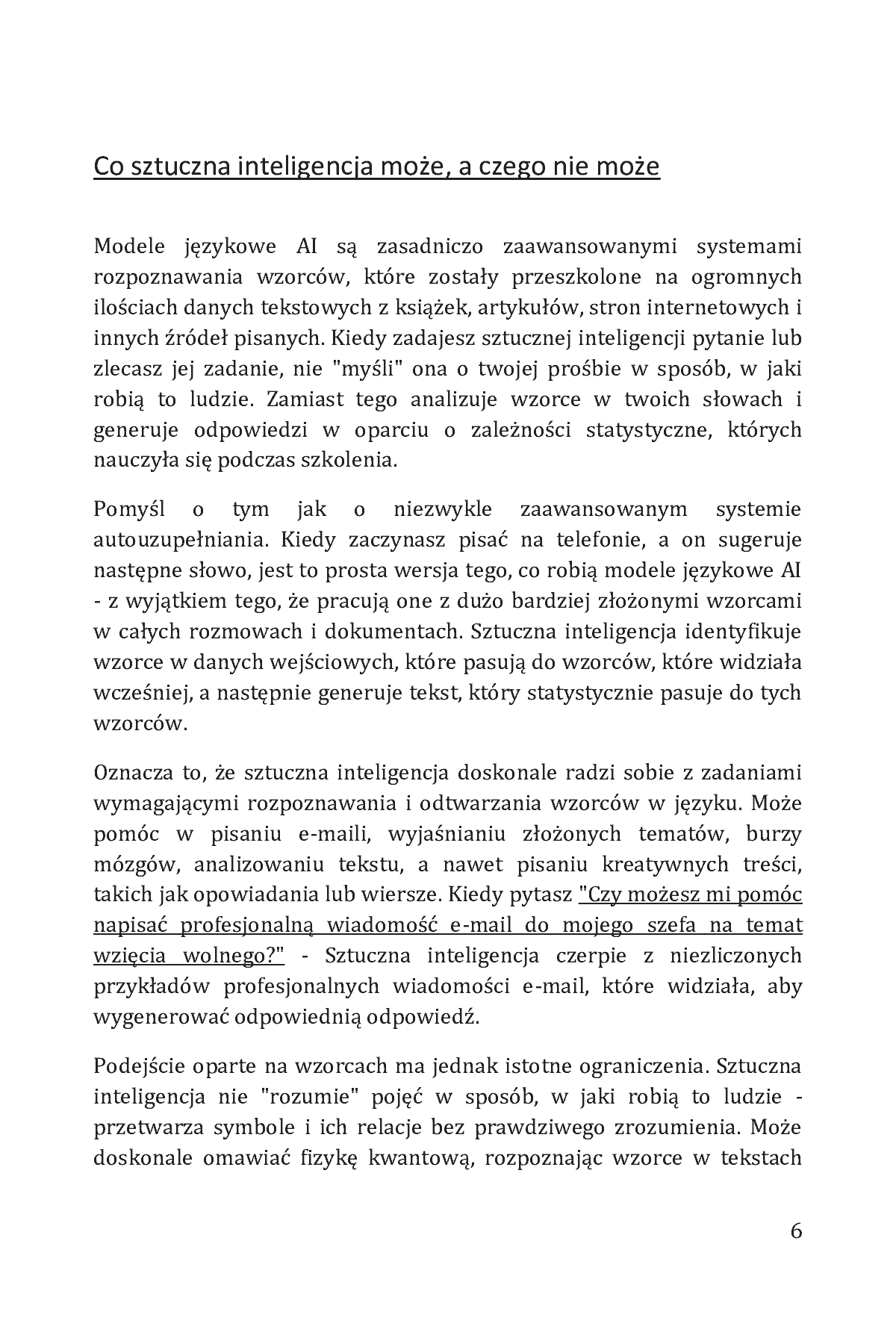 Fragment „Jak rozmawiać ze sztuczną inteligencją. Proste wskazówki, jak prowadzić rozmowy z chatbotami AI w biznesie, karierze, edukacji, nauce, programowaniu i codziennym życiu” — strona 6 z 30