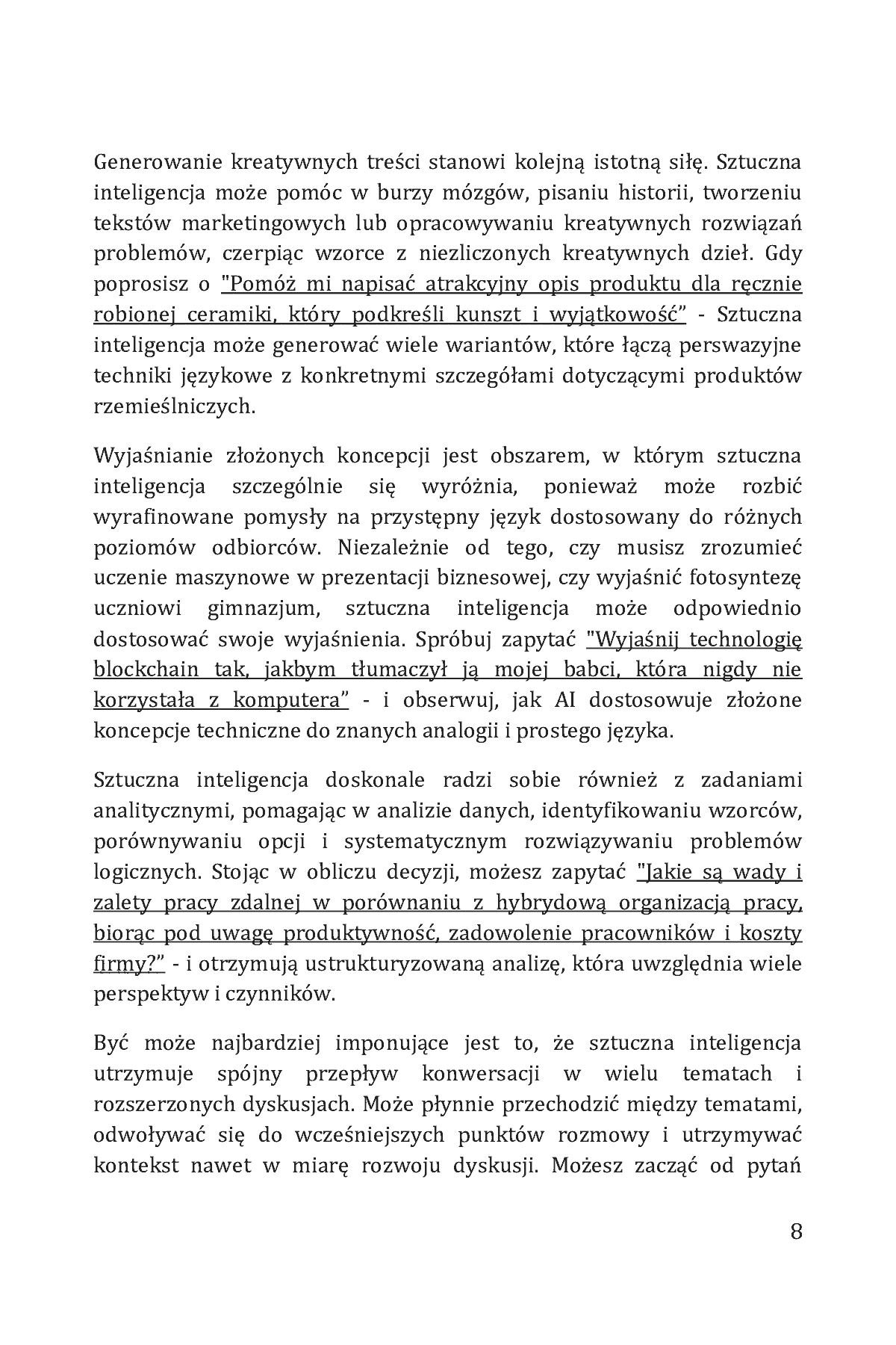 Fragment „Jak rozmawiać ze sztuczną inteligencją. Proste wskazówki, jak prowadzić rozmowy z chatbotami AI w biznesie, karierze, edukacji, nauce, programowaniu i codziennym życiu” — strona 8 z 30