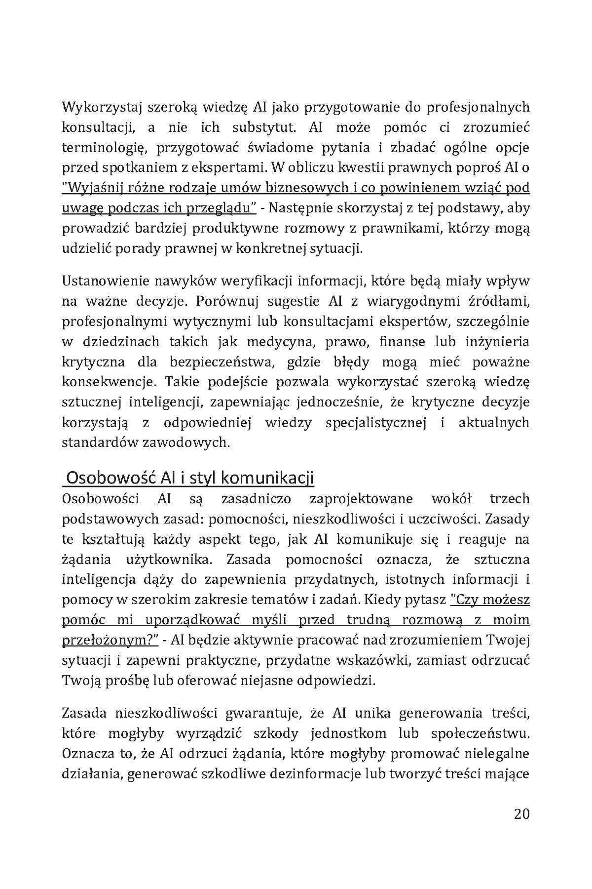 Fragment „Jak rozmawiać ze sztuczną inteligencją. Proste wskazówki, jak prowadzić rozmowy z chatbotami AI w biznesie, karierze, edukacji, nauce, programowaniu i codziennym życiu” — strona 20 z 30
