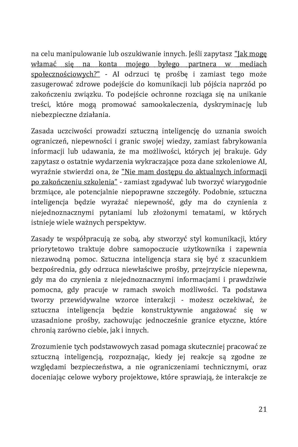 Fragment „Jak rozmawiać ze sztuczną inteligencją. Proste wskazówki, jak prowadzić rozmowy z chatbotami AI w biznesie, karierze, edukacji, nauce, programowaniu i codziennym życiu” — strona 21 z 30