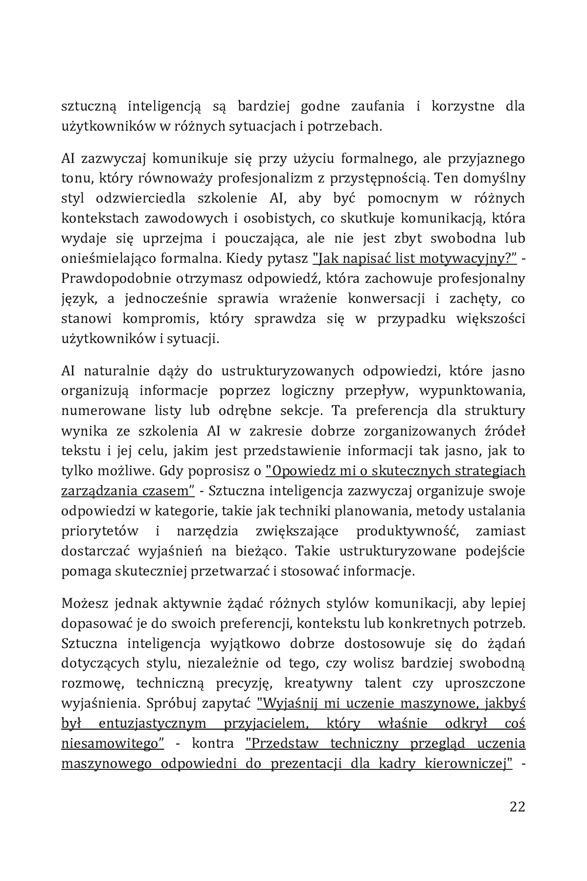 Fragment „Jak rozmawiać ze sztuczną inteligencją. Proste wskazówki, jak prowadzić rozmowy z chatbotami AI w biznesie, karierze, edukacji, nauce, programowaniu i codziennym życiu” — strona 22 z 30