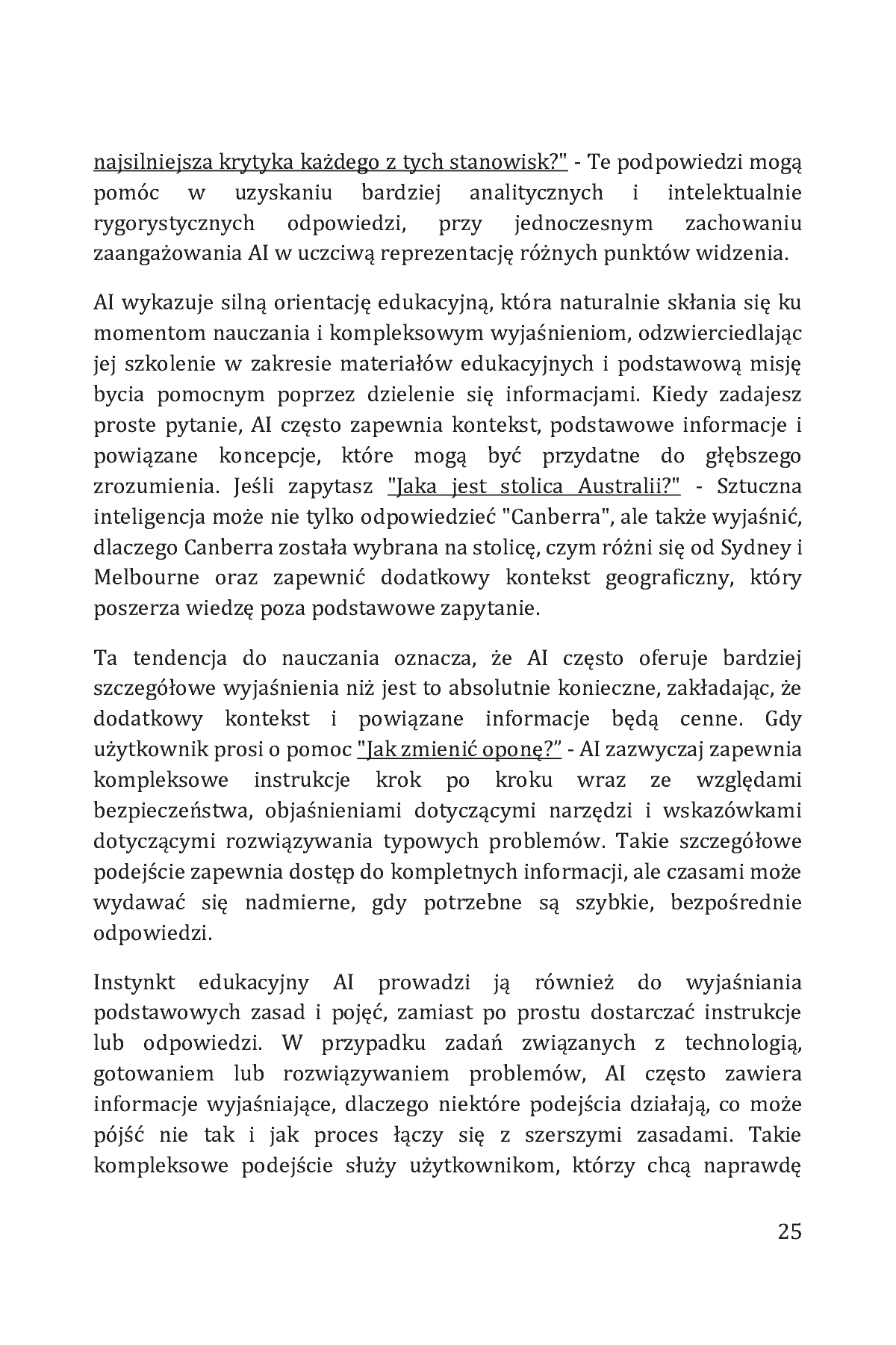 Fragment „Jak rozmawiać ze sztuczną inteligencją. Proste wskazówki, jak prowadzić rozmowy z chatbotami AI w biznesie, karierze, edukacji, nauce, programowaniu i codziennym życiu” — strona 25 z 30