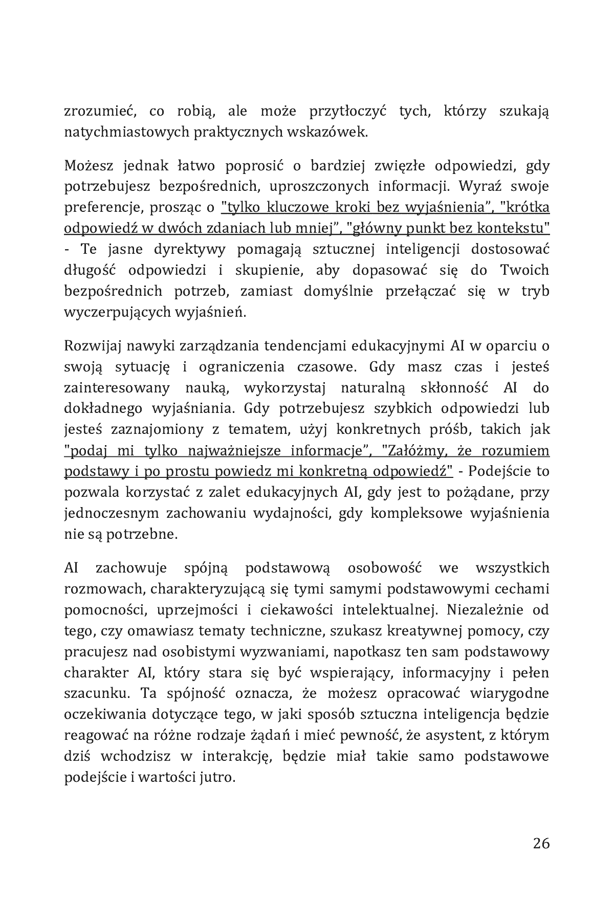 Fragment „Jak rozmawiać ze sztuczną inteligencją. Proste wskazówki, jak prowadzić rozmowy z chatbotami AI w biznesie, karierze, edukacji, nauce, programowaniu i codziennym życiu” — strona 26 z 30