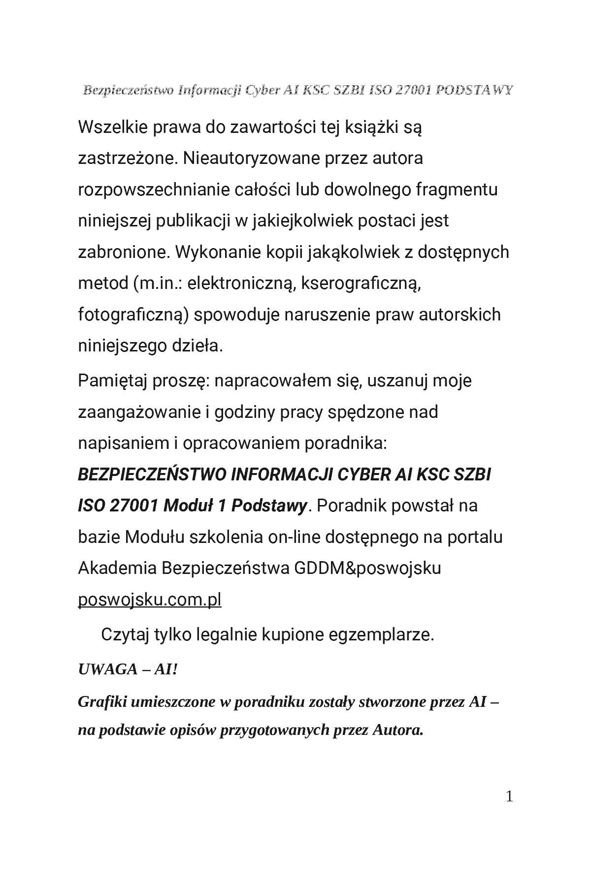 Fragment „BEZPIECZEŃSTWO INFORMACJI CYBER AI KSC SZBI ISO 27001 Moduł 1 PODSTAWY” — strona 2 z 30