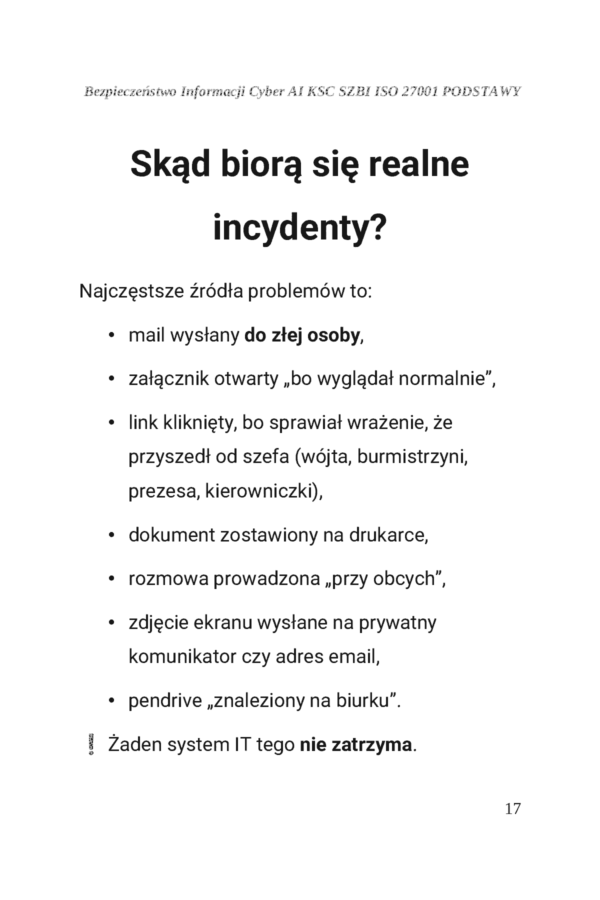Fragment „BEZPIECZEŃSTWO INFORMACJI CYBER AI KSC SZBI ISO 27001 Moduł 1 PODSTAWY” — strona 18 z 30