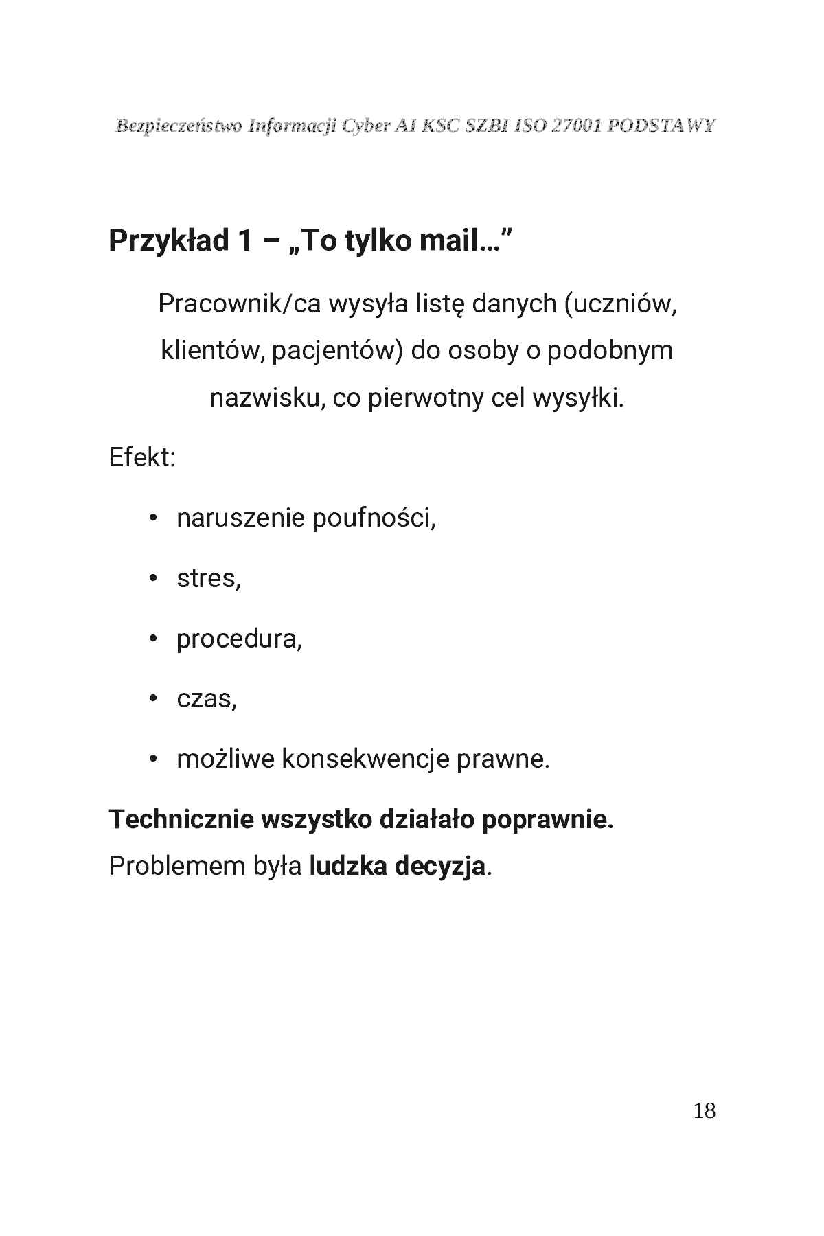 Fragment „BEZPIECZEŃSTWO INFORMACJI CYBER AI KSC SZBI ISO 27001 Moduł 1 PODSTAWY” — strona 19 z 30