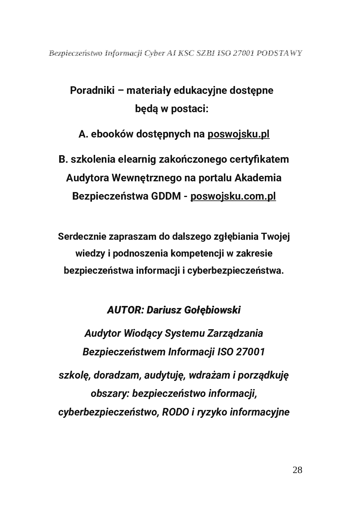 Fragment „BEZPIECZEŃSTWO INFORMACJI CYBER AI KSC SZBI ISO 27001 Moduł 1 PODSTAWY” — strona 29 z 30
