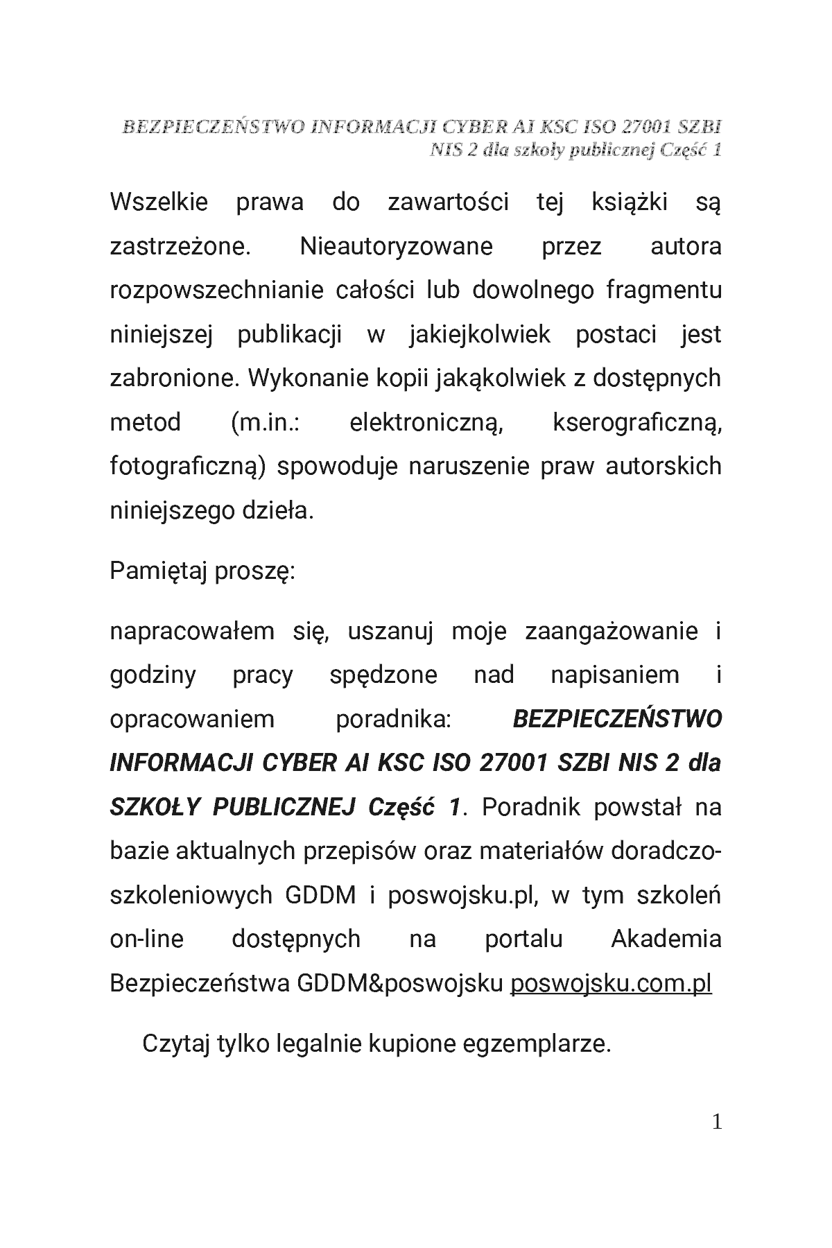 Fragment „BEZPIECZEŃSTWO INFORMACJI CYBER AI KSC ISO 27001 SZBI NIS 2 dla szkoły publicznej Część 1” — strona 2 z 30