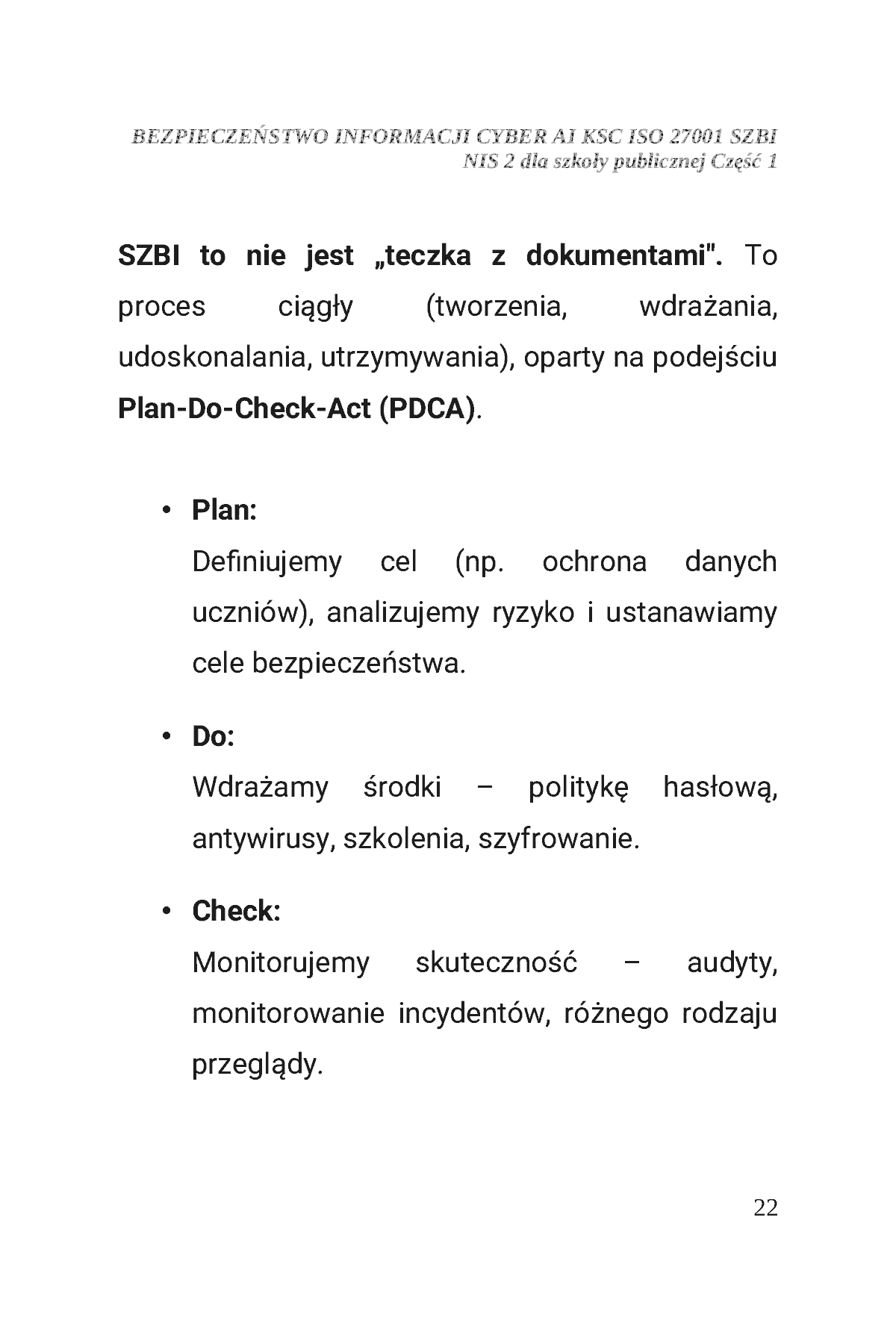 Fragment „BEZPIECZEŃSTWO INFORMACJI CYBER AI KSC ISO 27001 SZBI NIS 2 dla szkoły publicznej Część 1” — strona 23 z 30