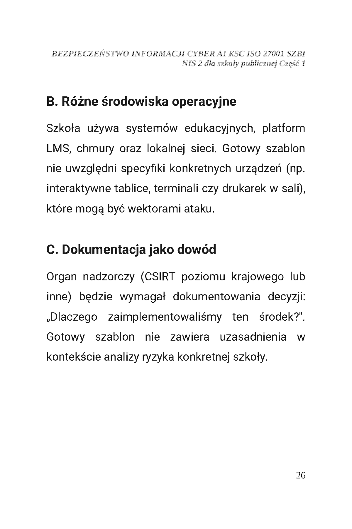 Fragment „BEZPIECZEŃSTWO INFORMACJI CYBER AI KSC ISO 27001 SZBI NIS 2 dla szkoły publicznej Część 1” — strona 27 z 30
