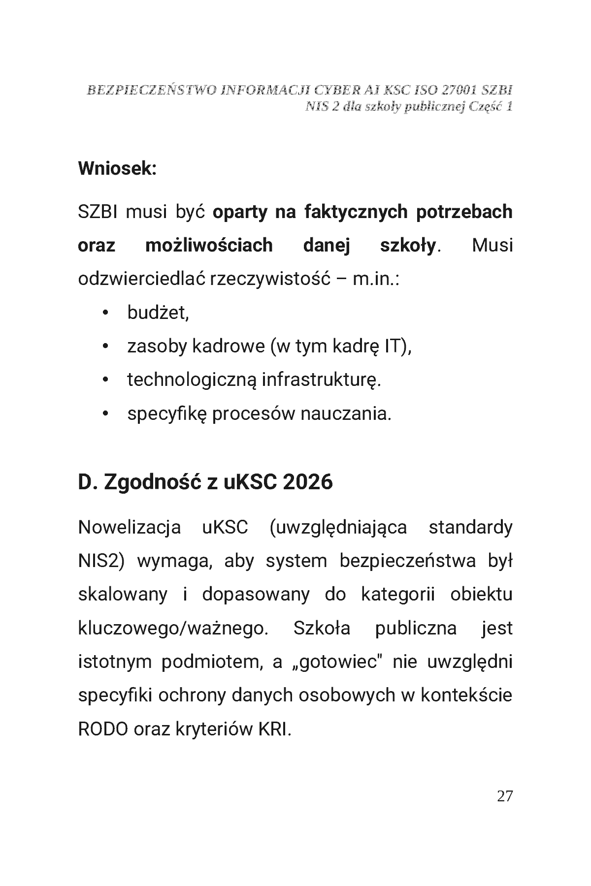 Fragment „BEZPIECZEŃSTWO INFORMACJI CYBER AI KSC ISO 27001 SZBI NIS 2 dla szkoły publicznej Część 1” — strona 28 z 30