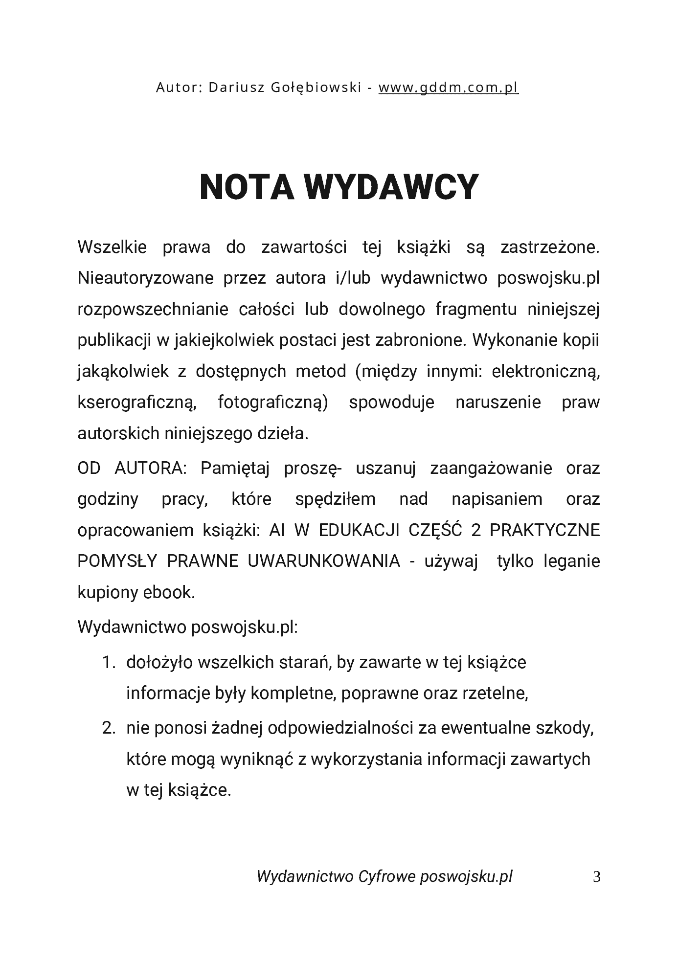 Fragment „AI W EDUKACJI CZĘŚĆ 2 PRAKTYCZNE POMYSŁY PRAWNE UWARUNKOWANIA dla edukatorów i edukatorek” — strona 3 z 30
