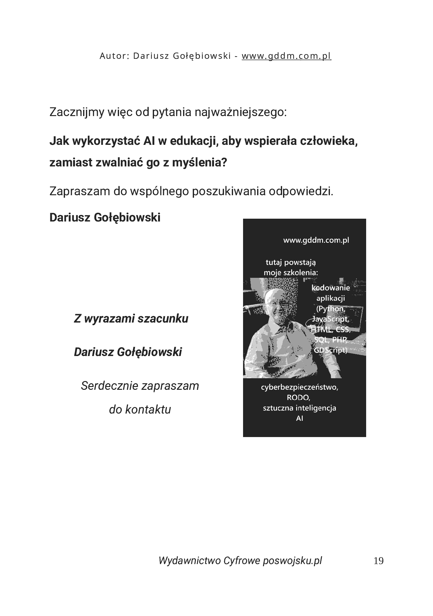 Fragment „AI W EDUKACJI CZĘŚĆ 2 PRAKTYCZNE POMYSŁY PRAWNE UWARUNKOWANIA dla edukatorów i edukatorek” — strona 19 z 30