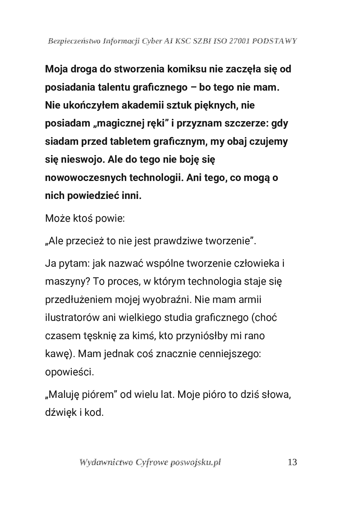 Fragment „ZROBIŁEM KOMIKS Z AI I BEZPŁATNYMI PROGRAMAMI. Od pomysłu, przez AI, Kritę i Scribusa, do własnego komiksu” — strona 14 z 30