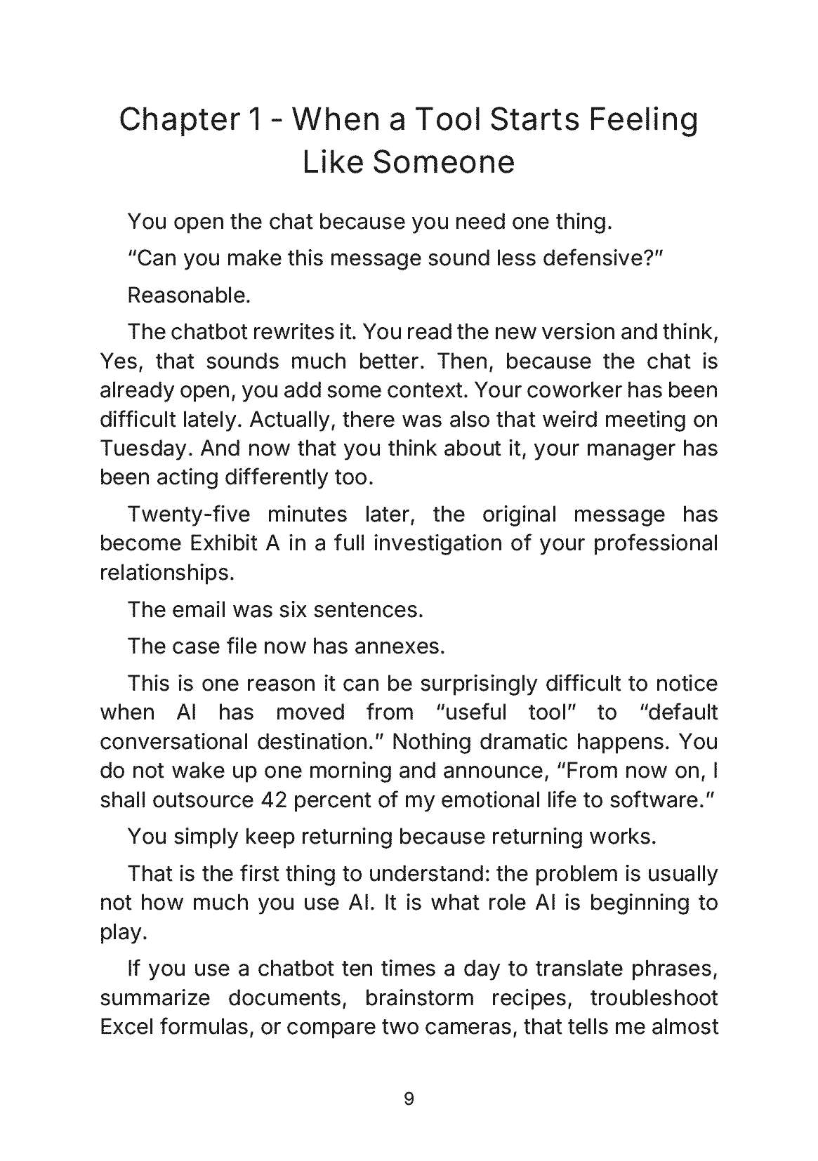 Fragment „I May Be Too Close to My Chatbot - How to Use AI Without Replacing Everyone You Know” — strona 10 z 11
