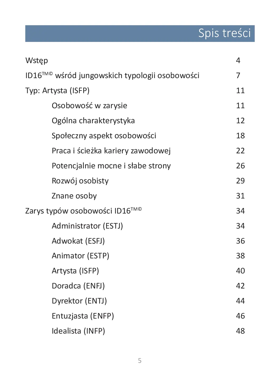 Fragment „Twój typ osobowości: Artysta (ISFP)” — strona 5 z 12