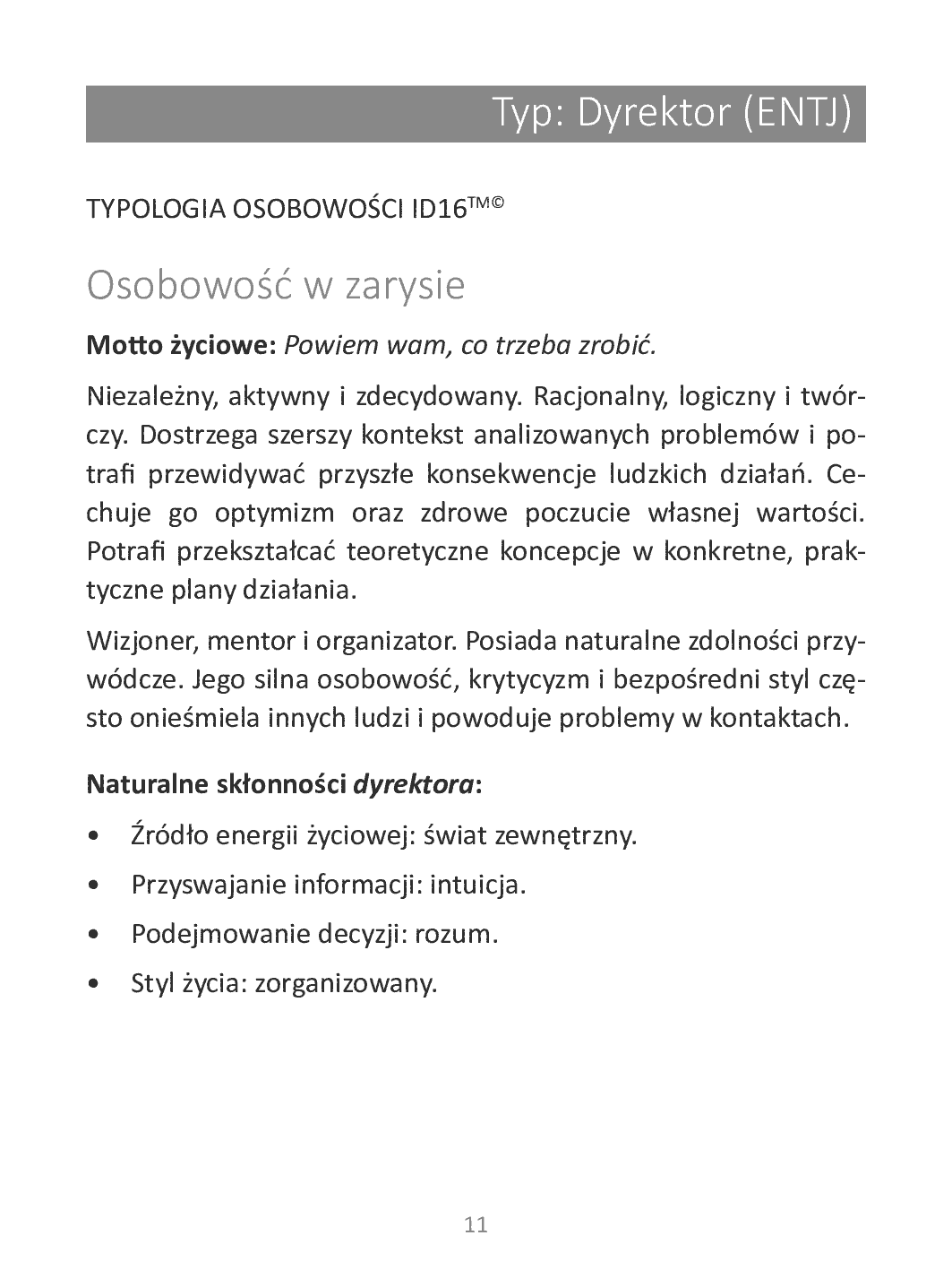 Fragment „Twój typ osobowości: Dyrektor (ENTJ)” — strona 11 z 12