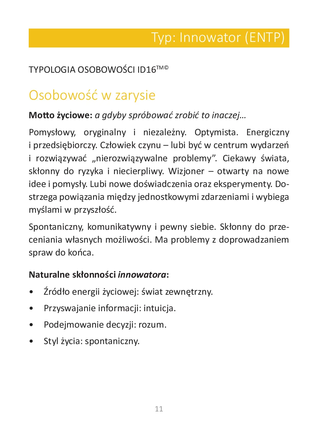 Fragment „Twój typ osobowości: Innowator (ENTP)” — strona 11 z 12