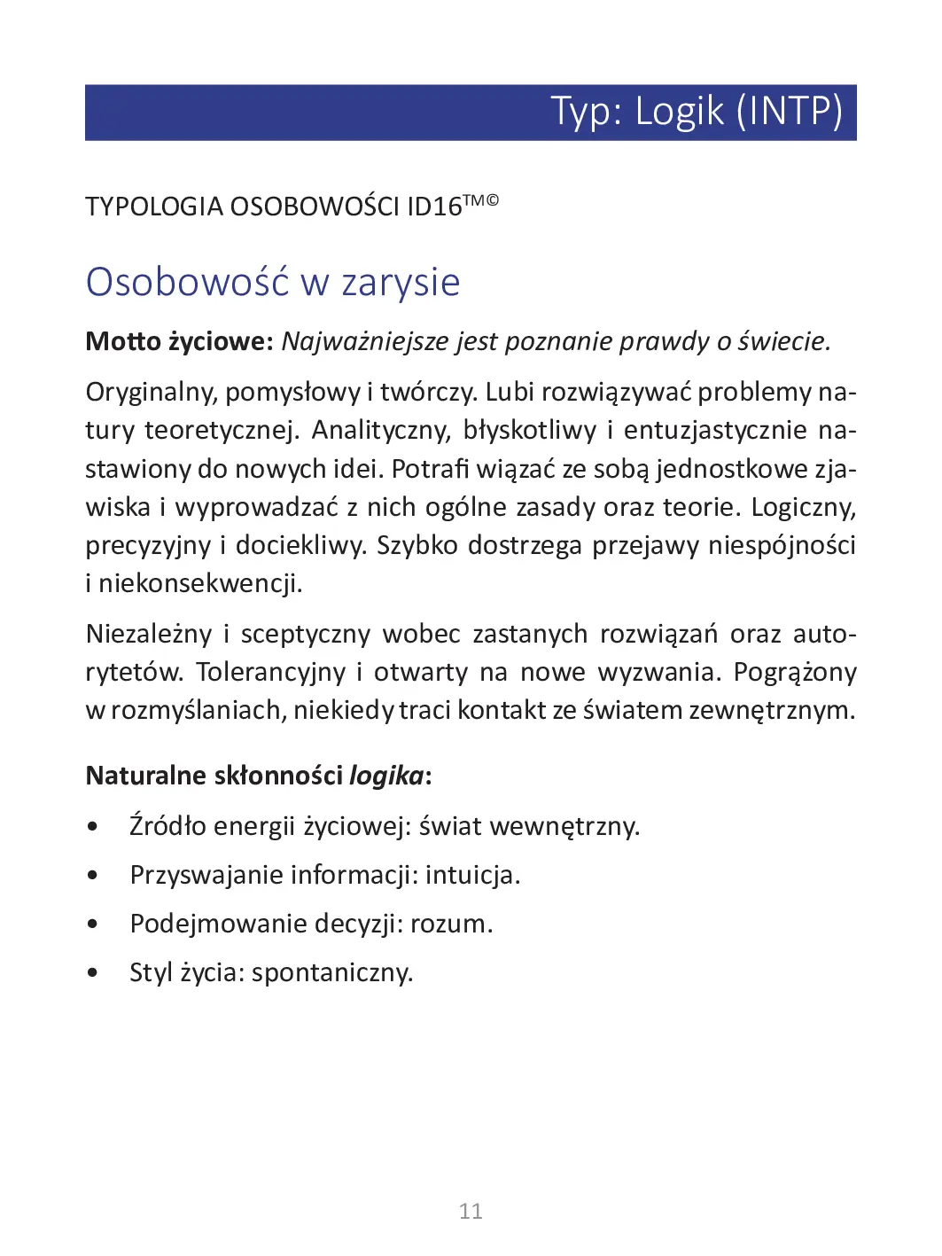 Fragment „Twój typ osobowości: Logik (INTP)” — strona 11 z 12