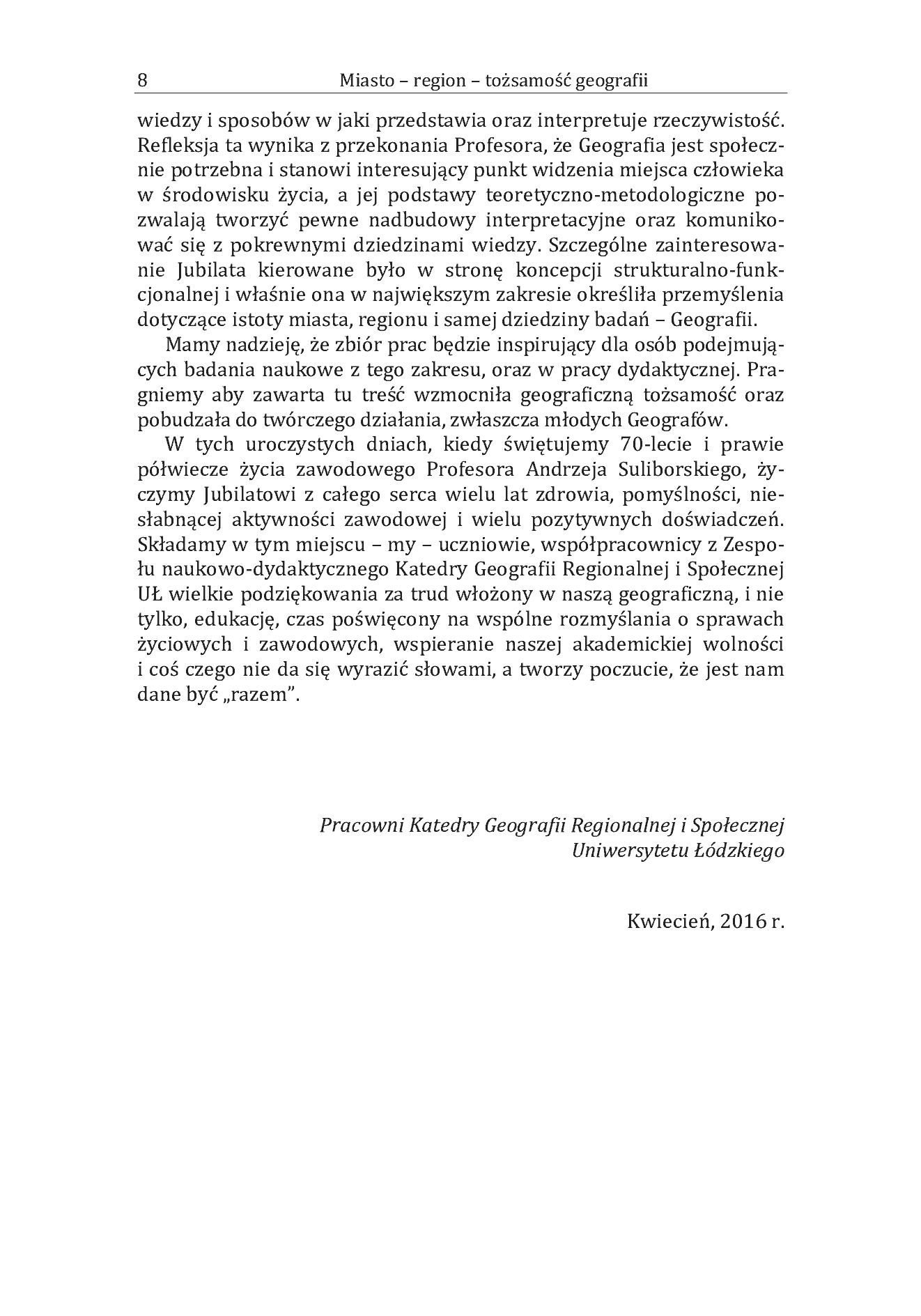 Fragment „Miasto - region - tożsamość geografii. Wybór prac Andrzeja Suliborskiego” — strona 9 z 17