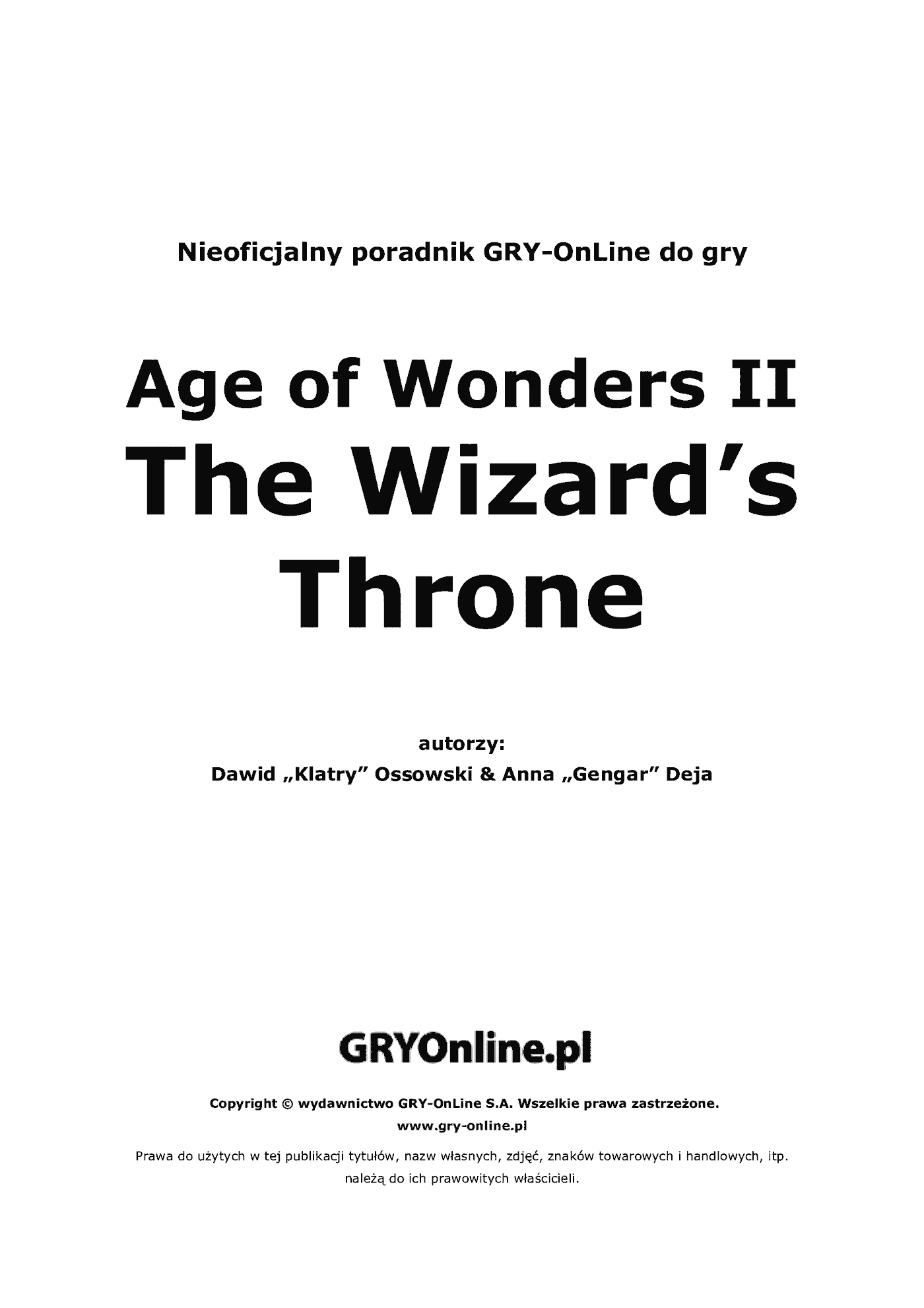 Fragment „Age of Wonders II: Tron Czarnoksiężnika - poradnik do gry” — strona 2 z 8