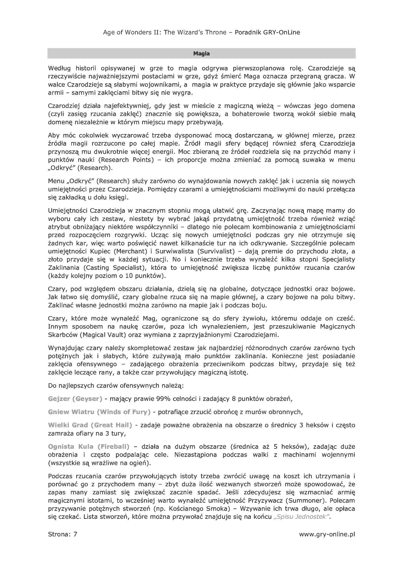 Fragment „Age of Wonders II: Tron Czarnoksiężnika - poradnik do gry” — strona 8 z 8