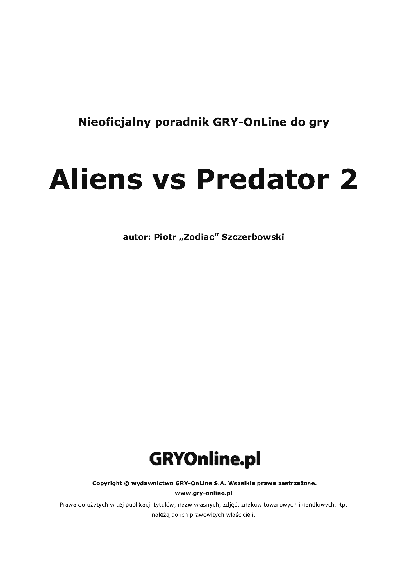 Fragment „Aliens vs Predator 2 - poradnik do gry” — strona 2 z 8