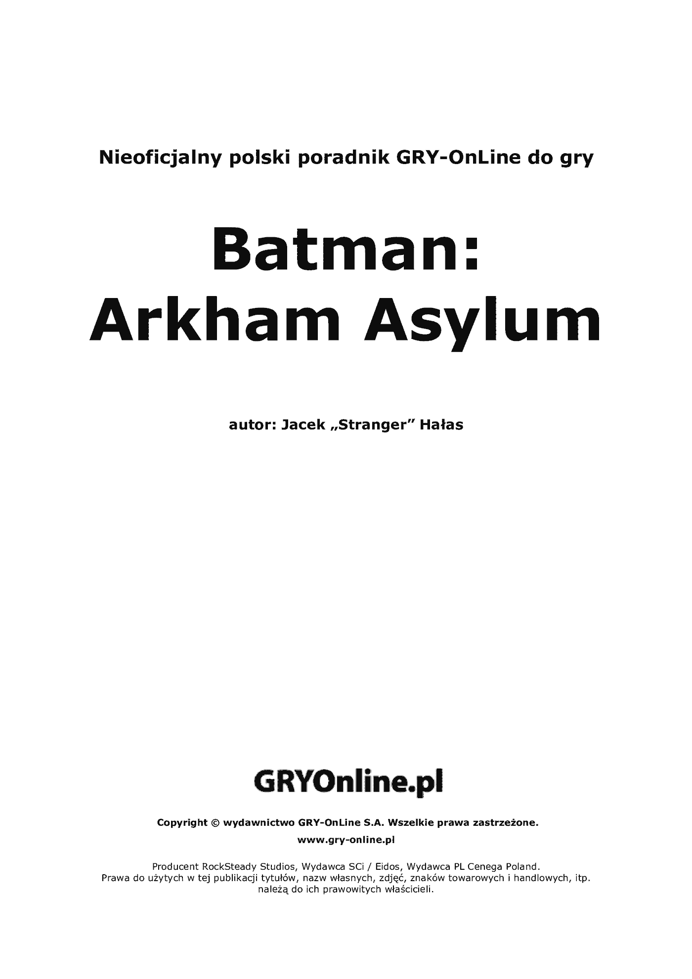 Fragment „Batman: Arkham Asylum - poradnik do gry” — strona 2 z 8
