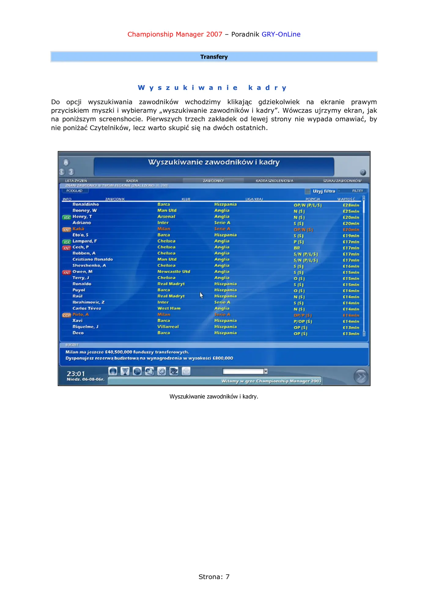 Fragment „Championship Manager 2007 - poradnik do gry” — strona 8 z 8