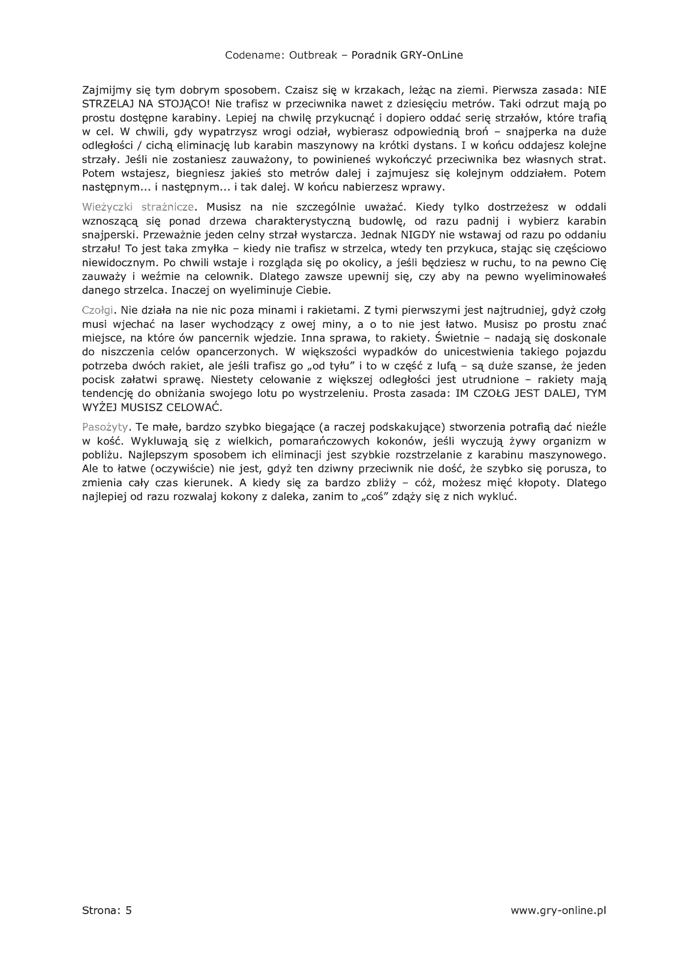 Fragment „Codename: Outbreak - poradnik do gry” — strona 6 z 8