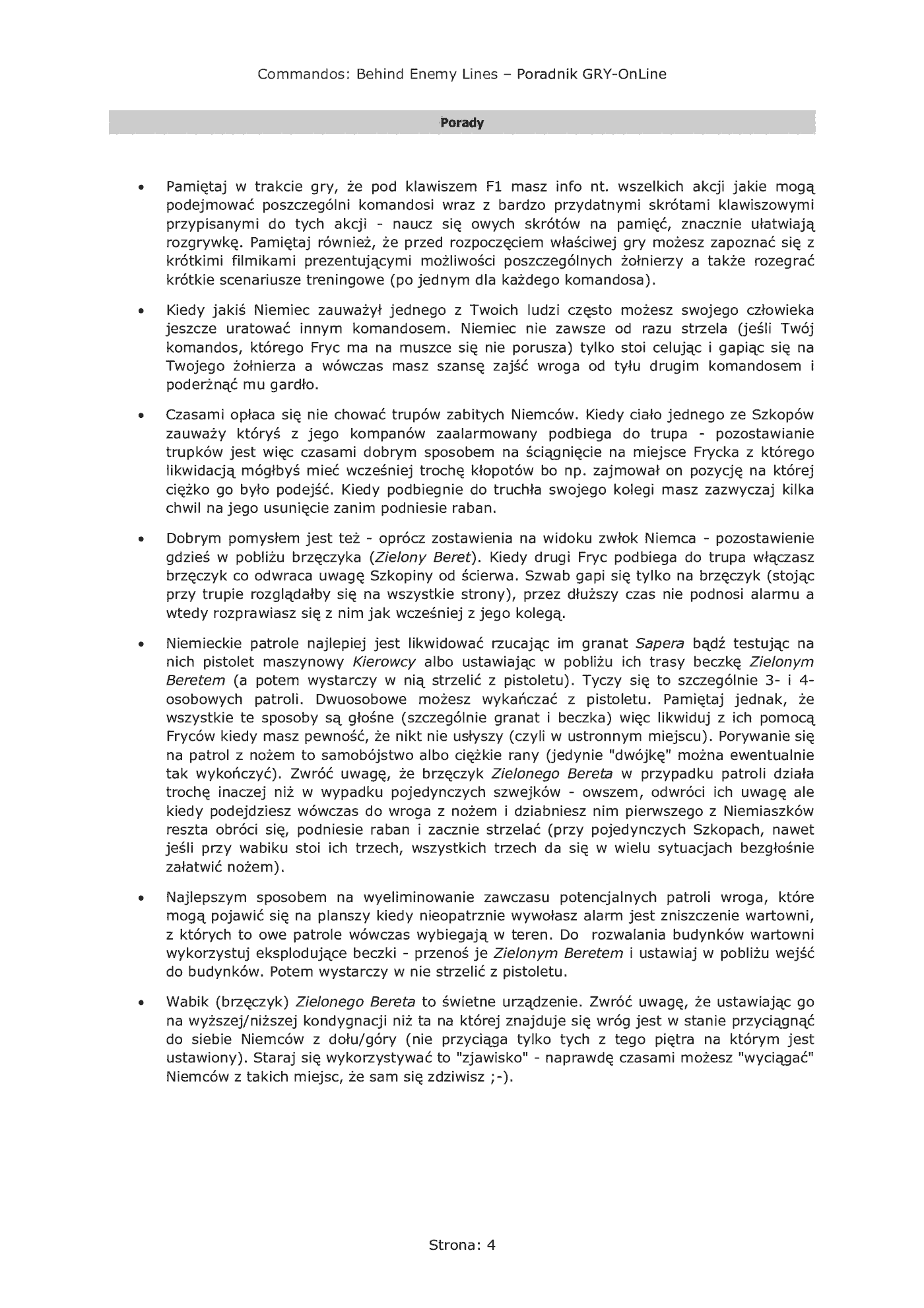 Fragment „Commandos: Za linią wroga - poradnik do gry” — strona 5 z 8
