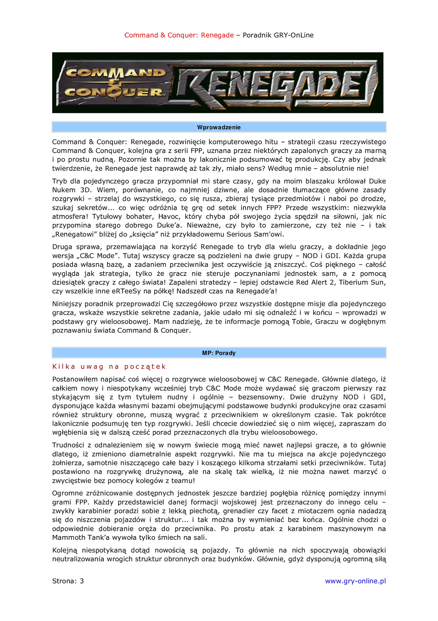 Fragment „Command Conquer: Renegade - poradnik do gry” — strona 4 z 8