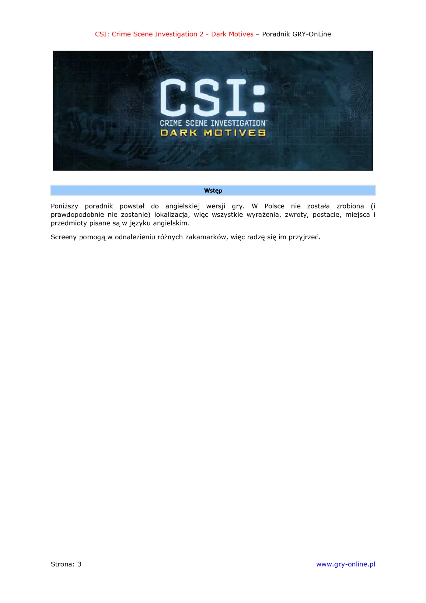 Fragment „CSI: Kryminalne Zagadki Las Vegas - Mroczne Motywy - poradnik do gry” — strona 4 z 8