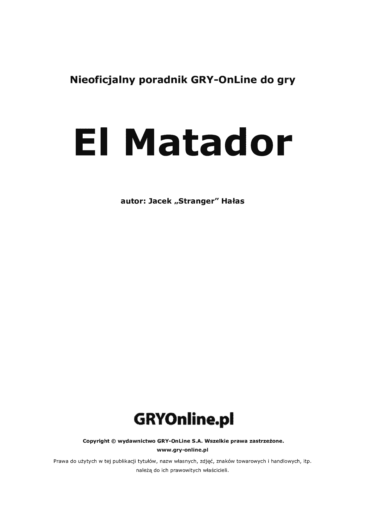 Fragment „El Matador - poradnik do gry” — strona 2 z 8
