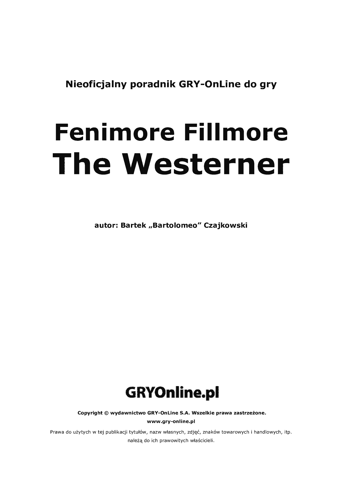 Fragment „Fenimore Fillmore: The Westerner - poradnik do gry” — strona 2 z 8