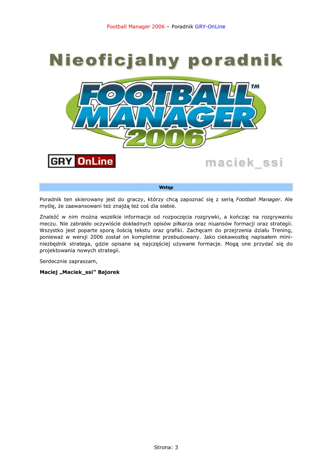 Fragment „Football Manager 2006 - poradnik do gry” — strona 4 z 8
