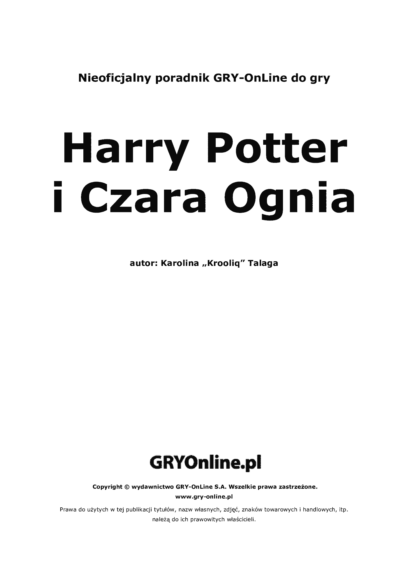 Fragment „Harry Potter i Czara Ognia - poradnik do gry” — strona 2 z 8