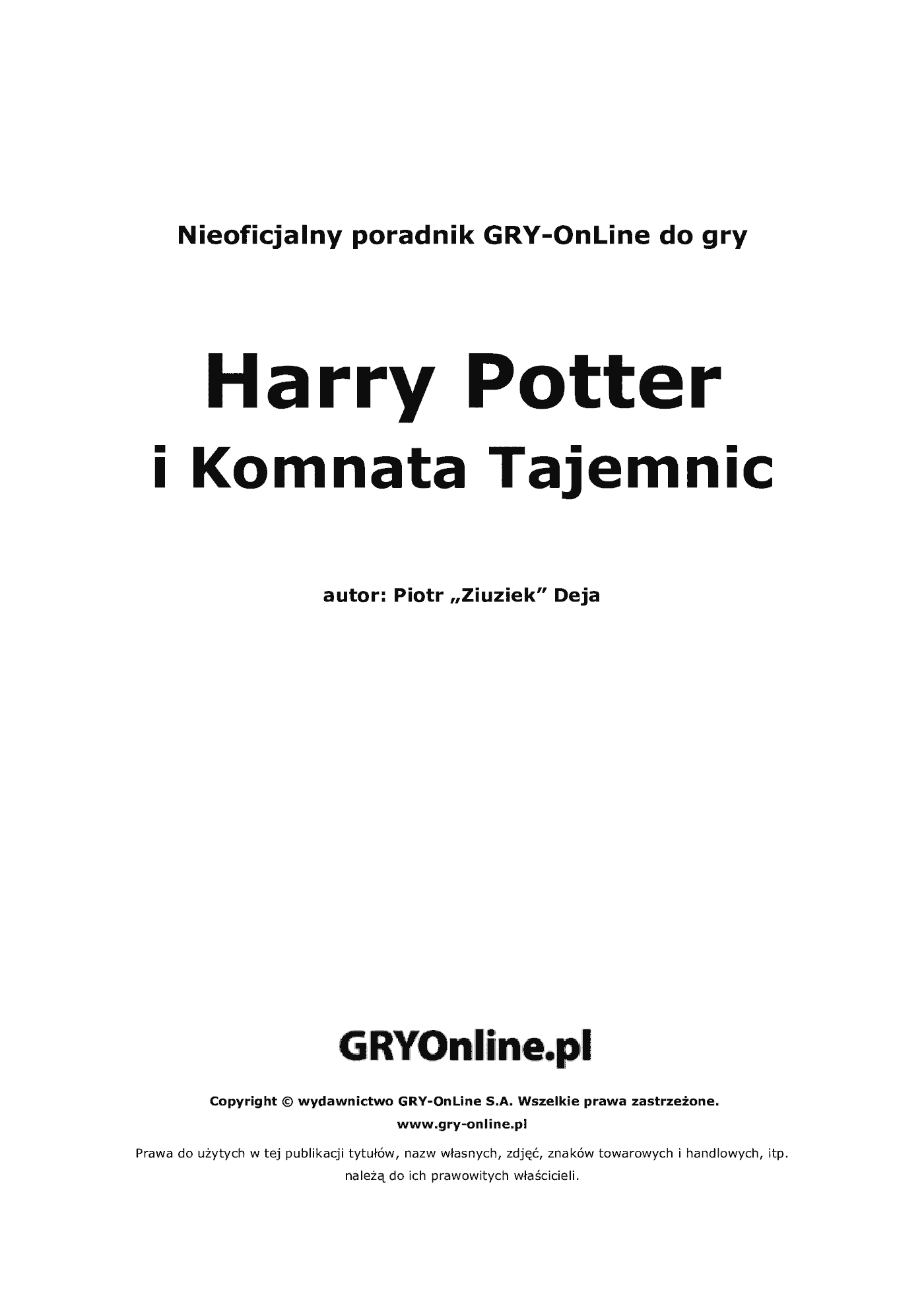 Fragment „Harry Potter i Komnata Tajemnic - poradnik do gry” — strona 2 z 8