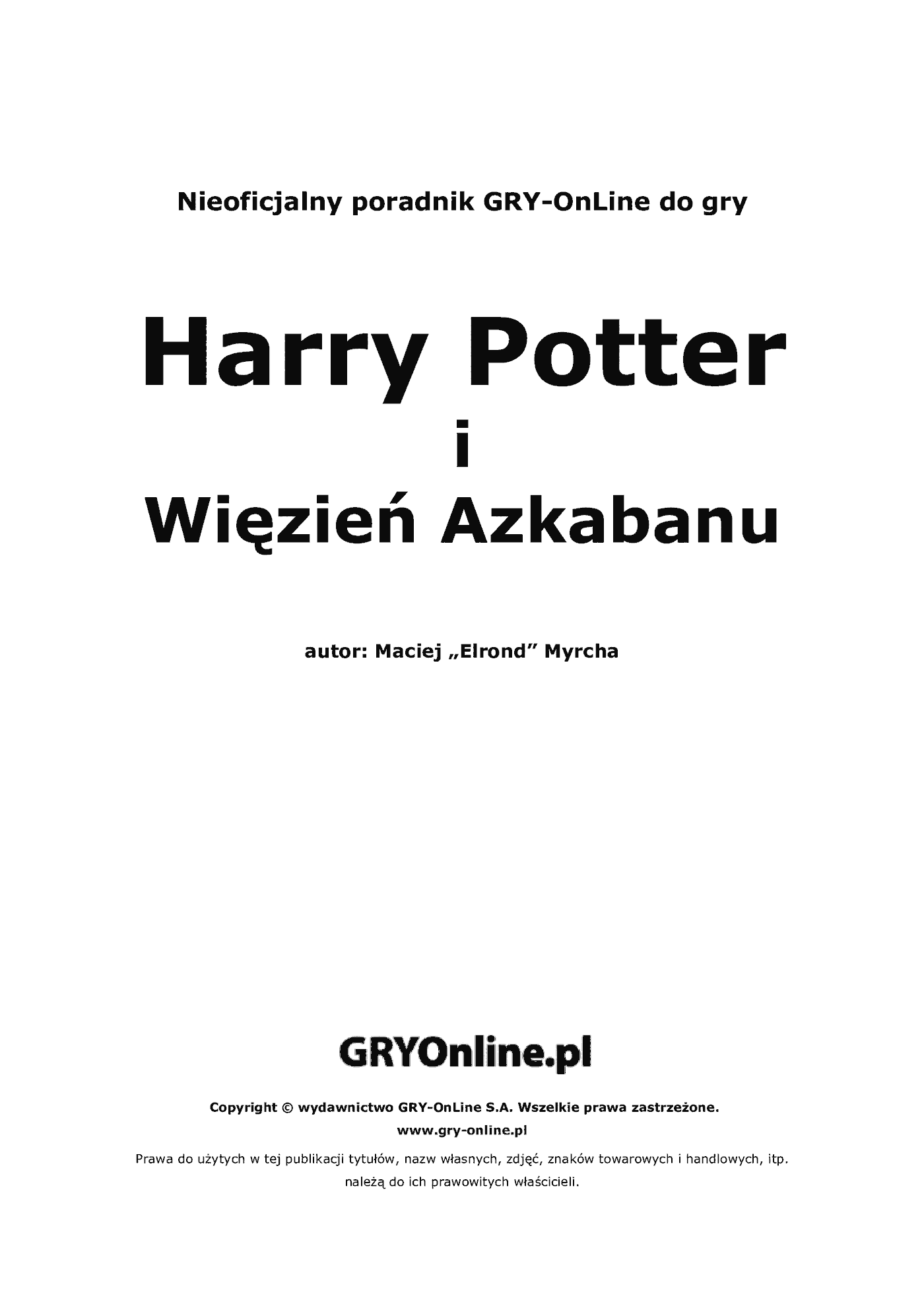Fragment „Harry Potter i Więzień Azkabanu - poradnik do gry” — strona 2 z 8
