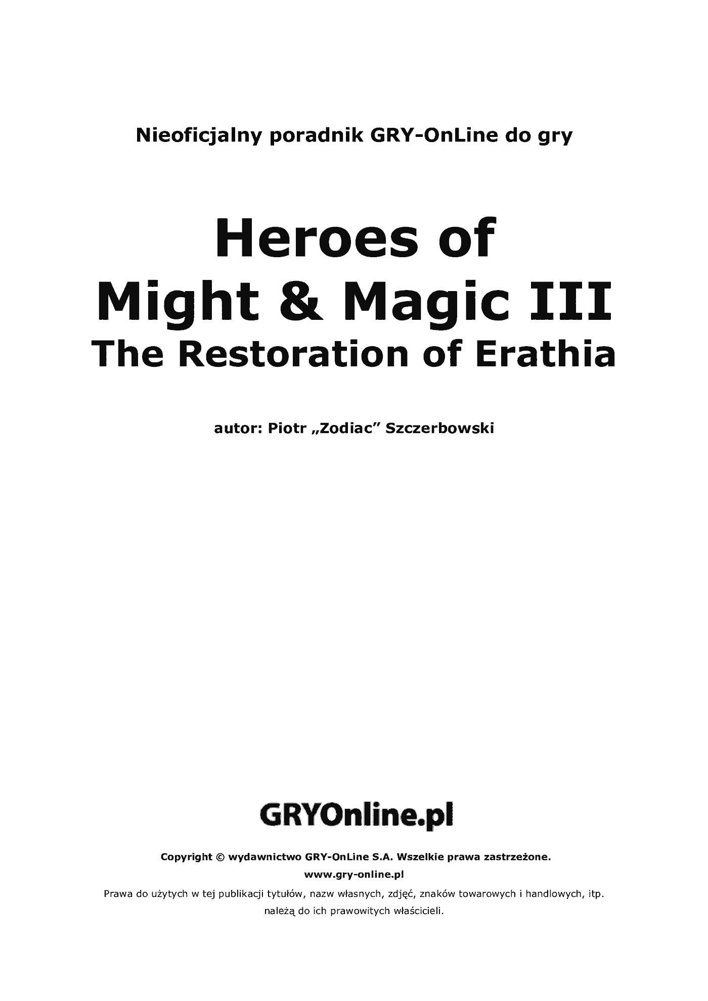 Fragment „Heroes of Might Magic III: The Restoration of Erathia - poradnik do gry” — strona 2 z 8