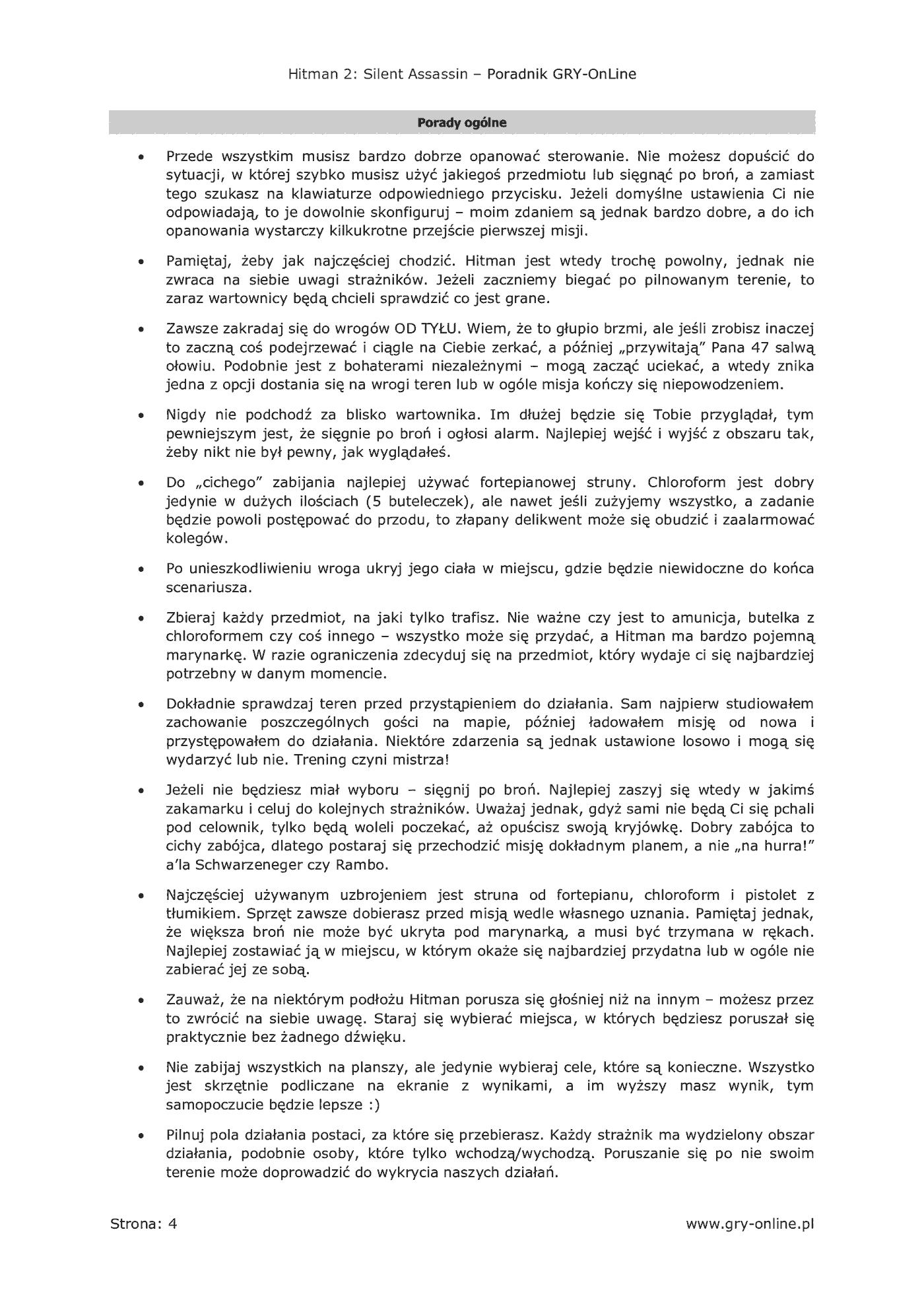 Fragment „Hitman 2: Silent Assassin - poradnik do gry” — strona 5 z 8