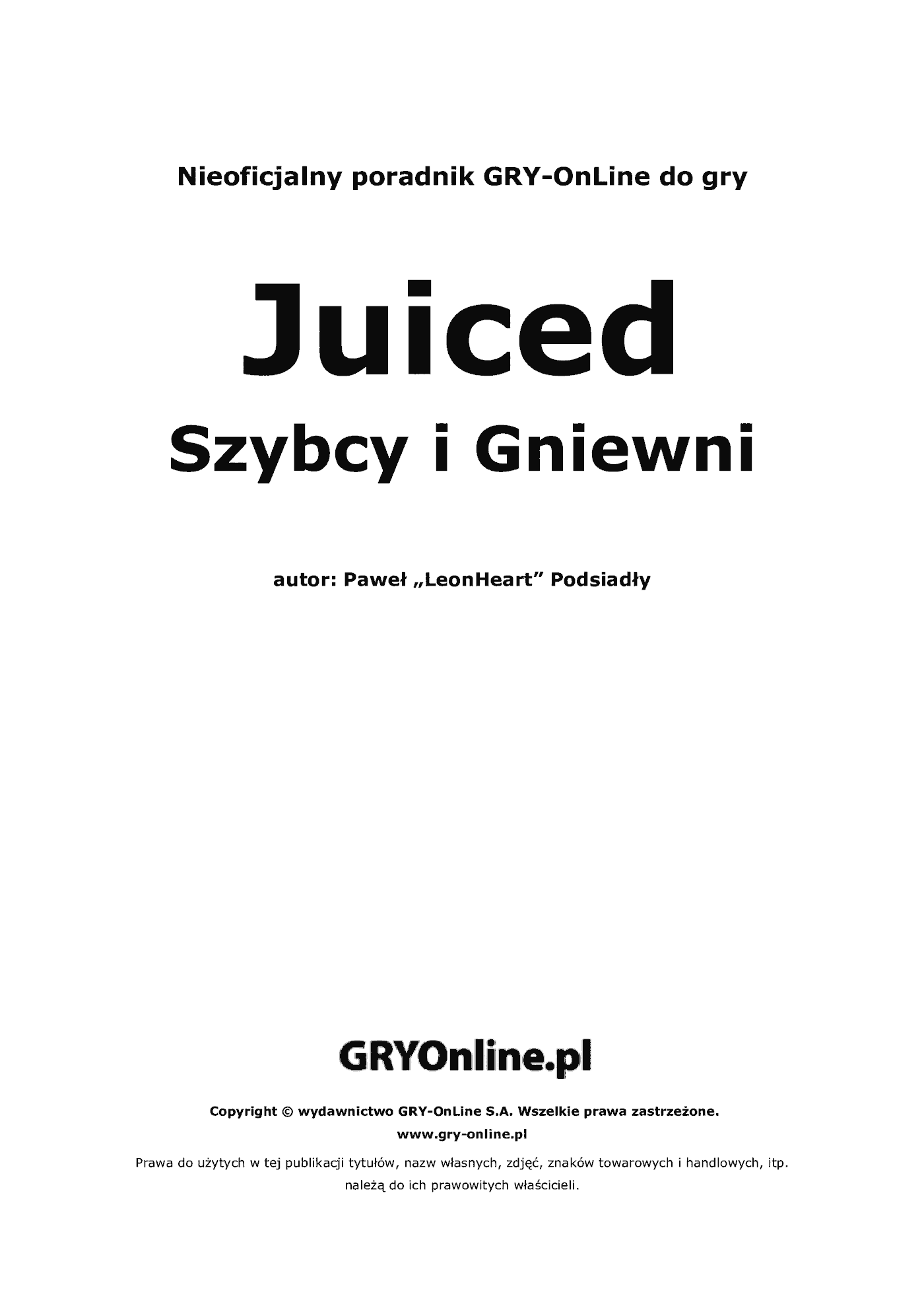 Fragment „Juiced: Szybcy i Gniewni - poradnik do gry” — strona 2 z 8
