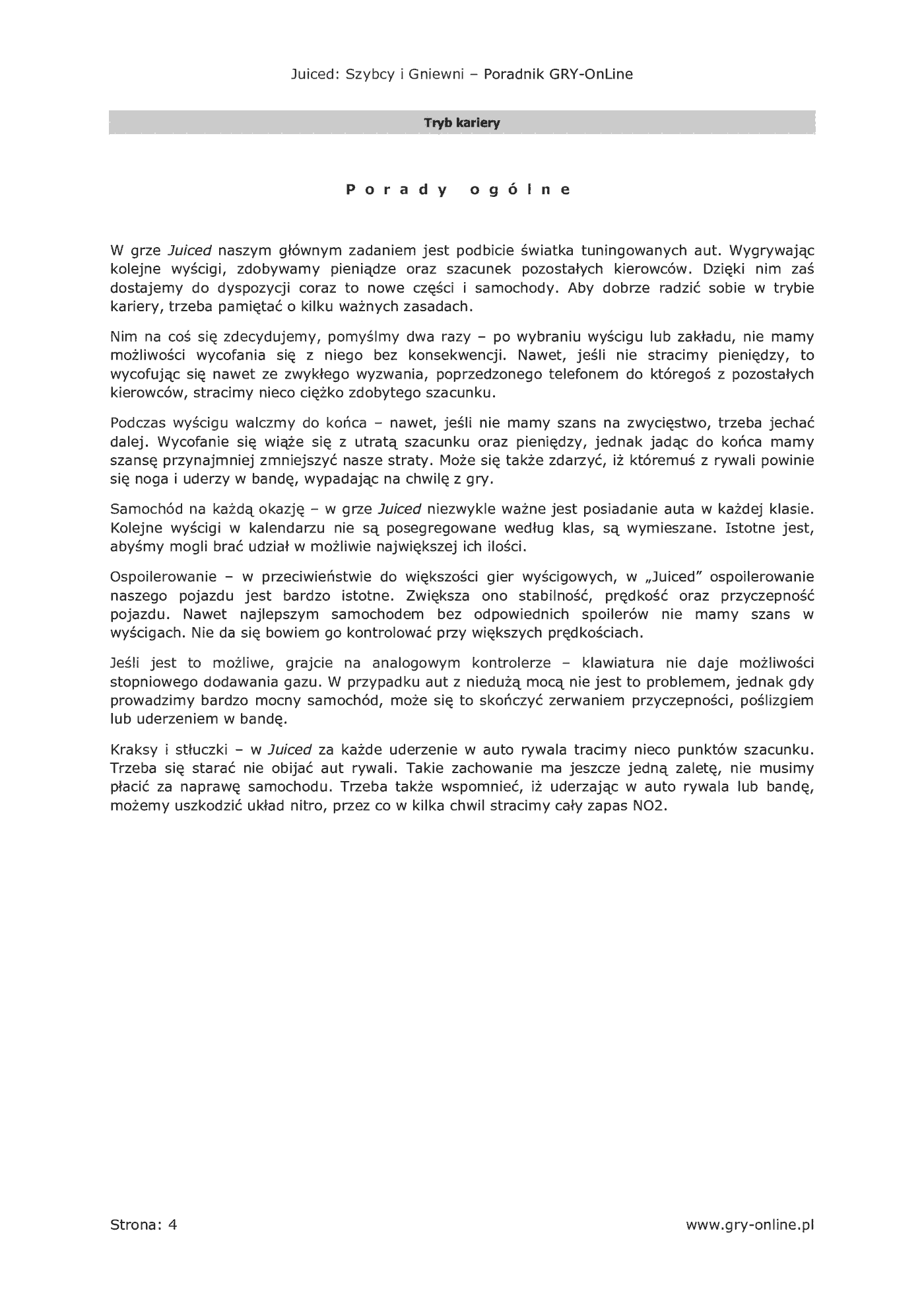 Fragment „Juiced: Szybcy i Gniewni - poradnik do gry” — strona 5 z 8