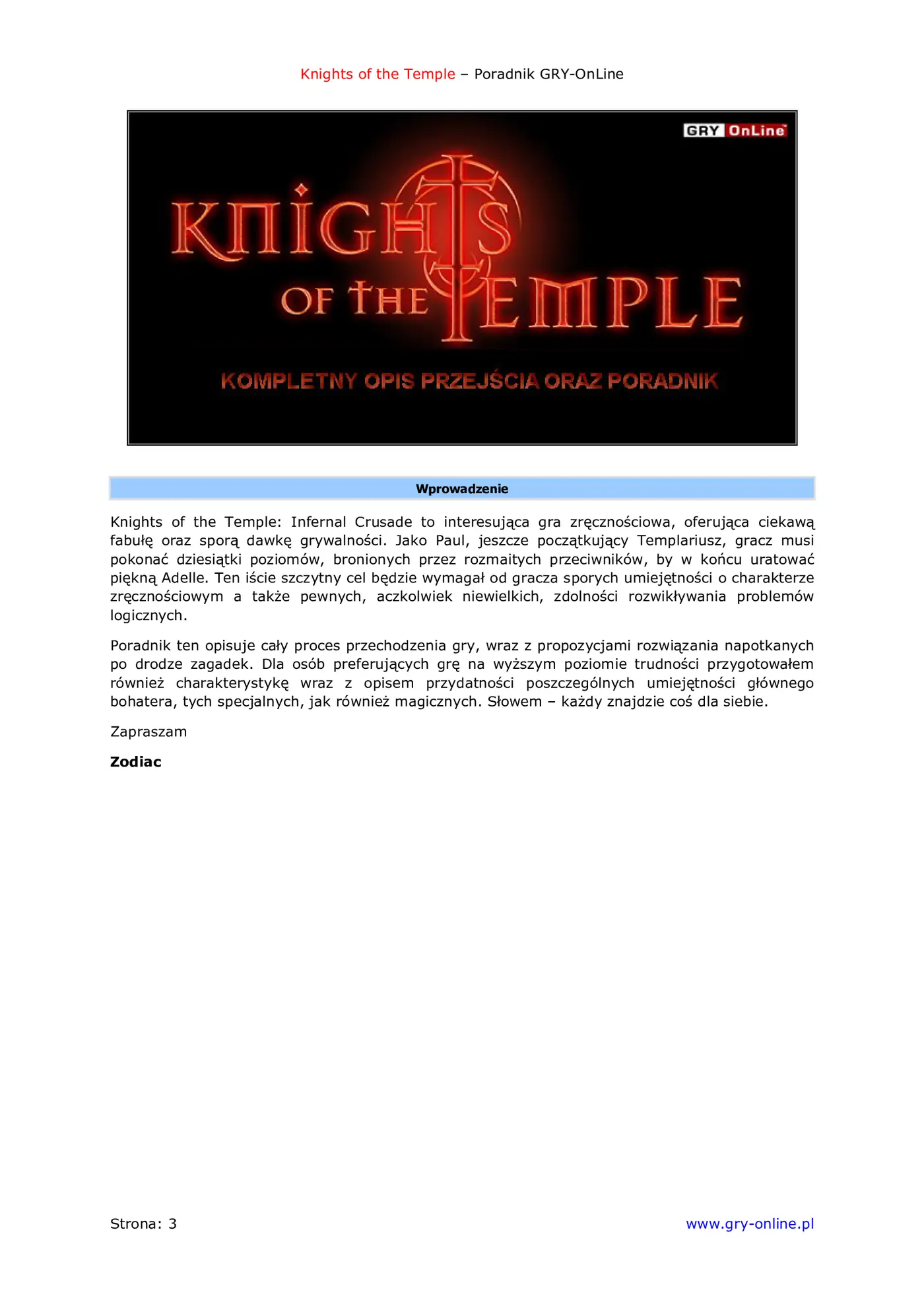 Fragment „Knights of the Temple: Infernal Crusade - poradnik do gry” — strona 4 z 8