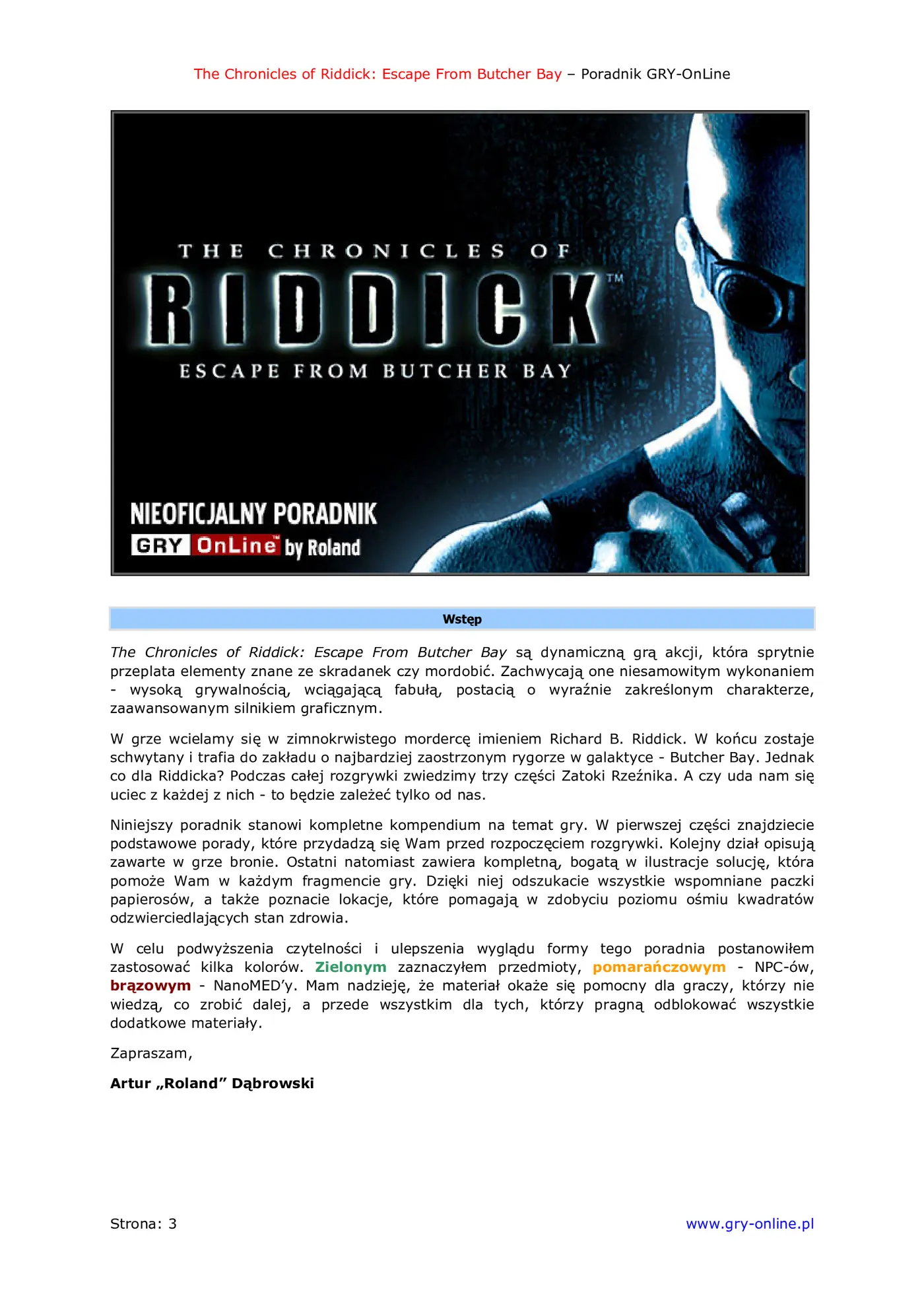 Fragment „Kroniki Riddicka: Ucieczka z Butcher Bay - poradnik do gry” — strona 4 z 8