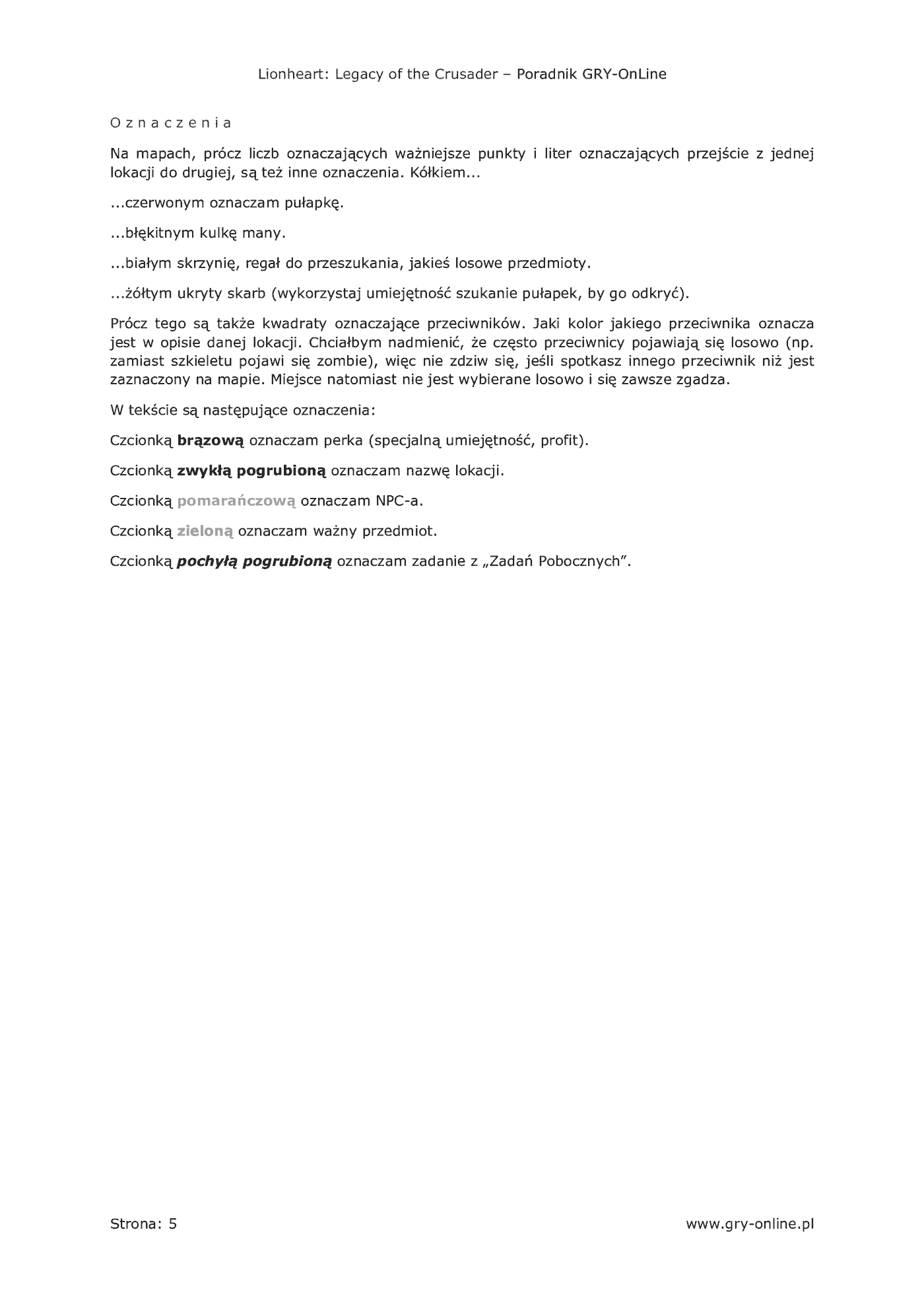 Fragment „Lionheart: Legacy of the Crusader - poradnik do gry” — strona 6 z 8