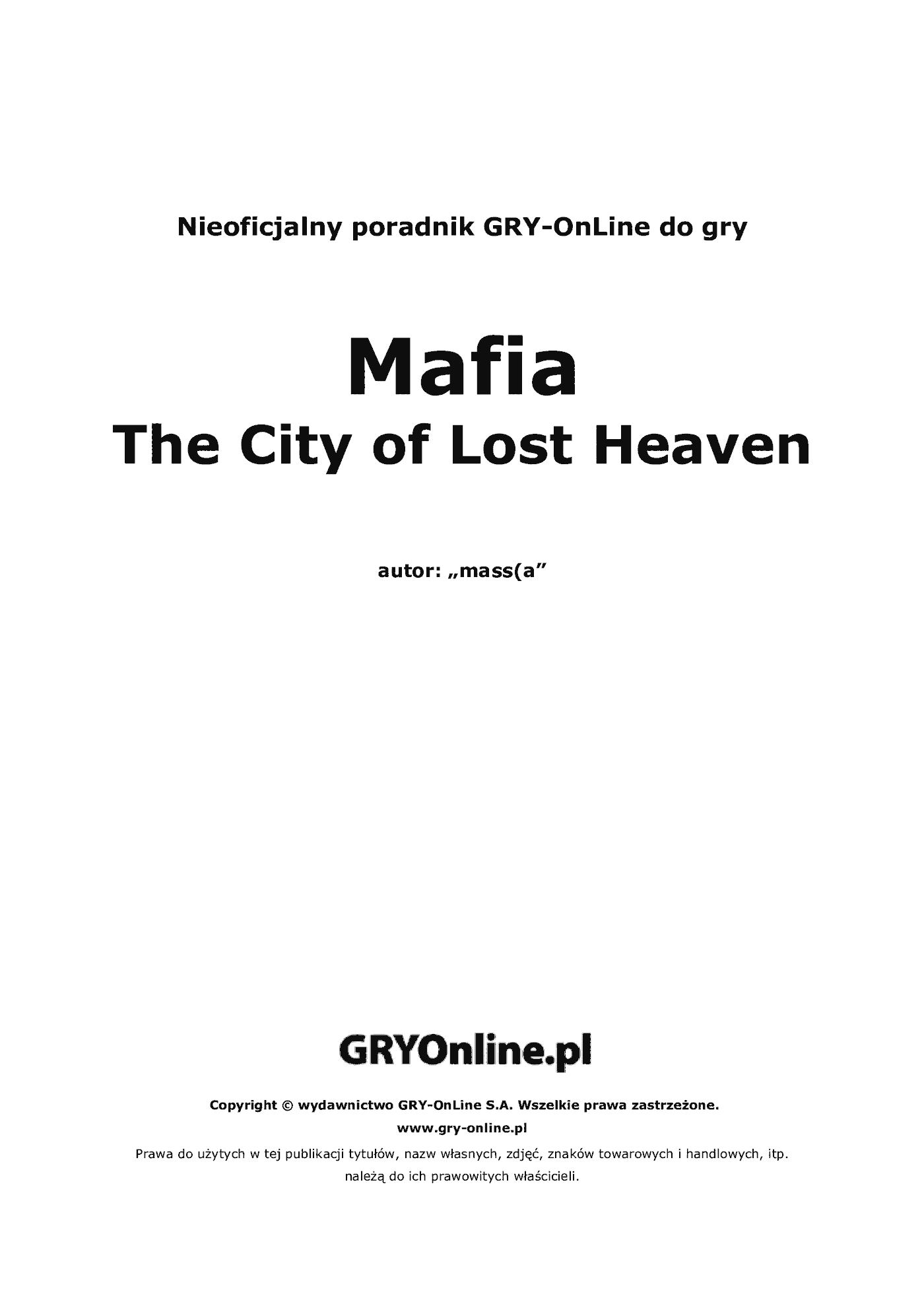 Fragment „Mafia: The City of Lost Heaven - poradnik do gry” — strona 2 z 8