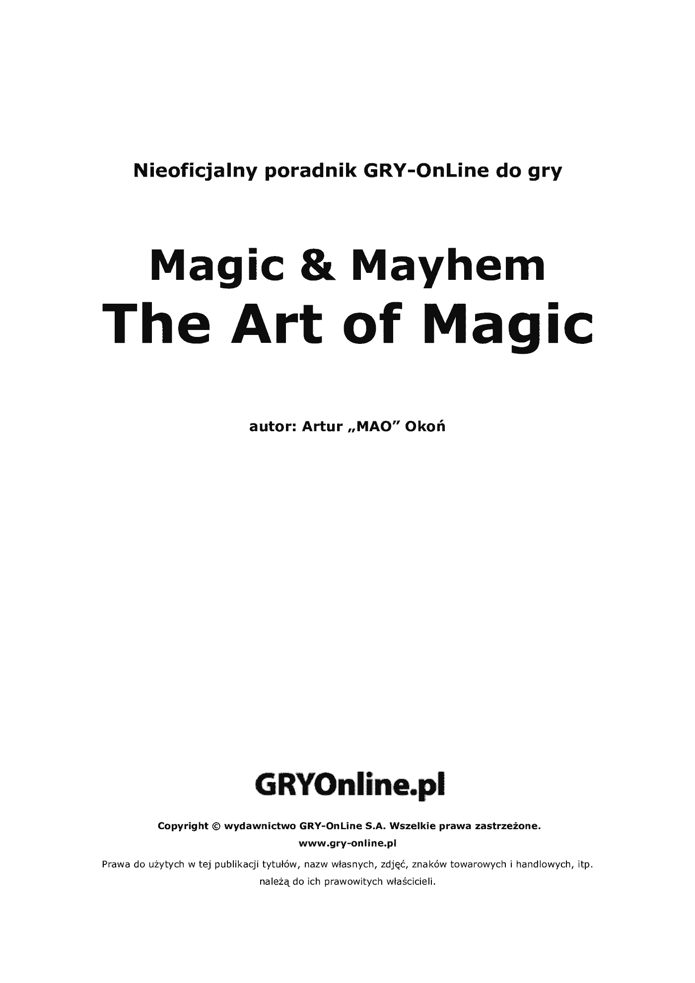 Fragment „Magic Mayhem: The Art of Magic - poradnik do gry” — strona 2 z 8