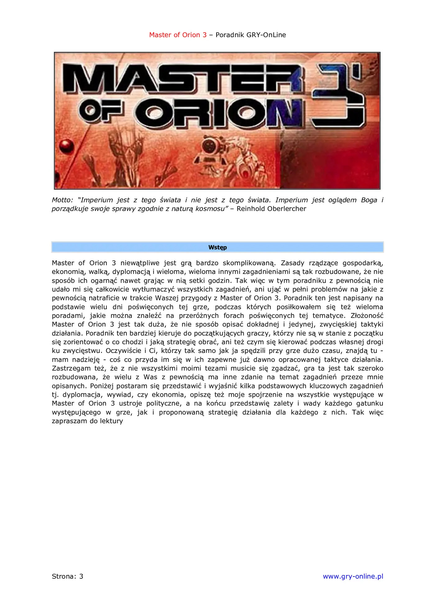 Fragment „Master of Orion III - poradnik do gry” — strona 4 z 8