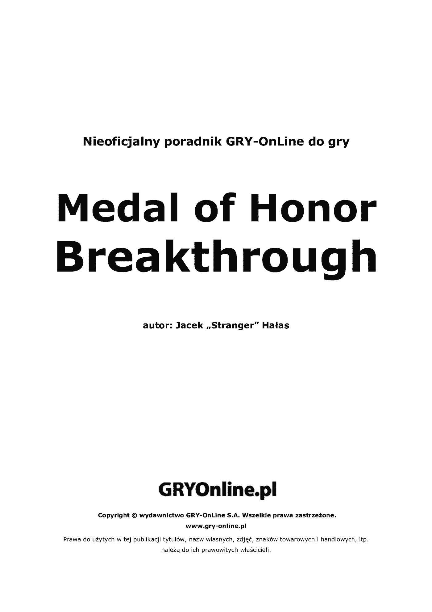 Fragment „Medal of Honor: Allied Assault - Breakthrough - poradnik do gry” — strona 2 z 8